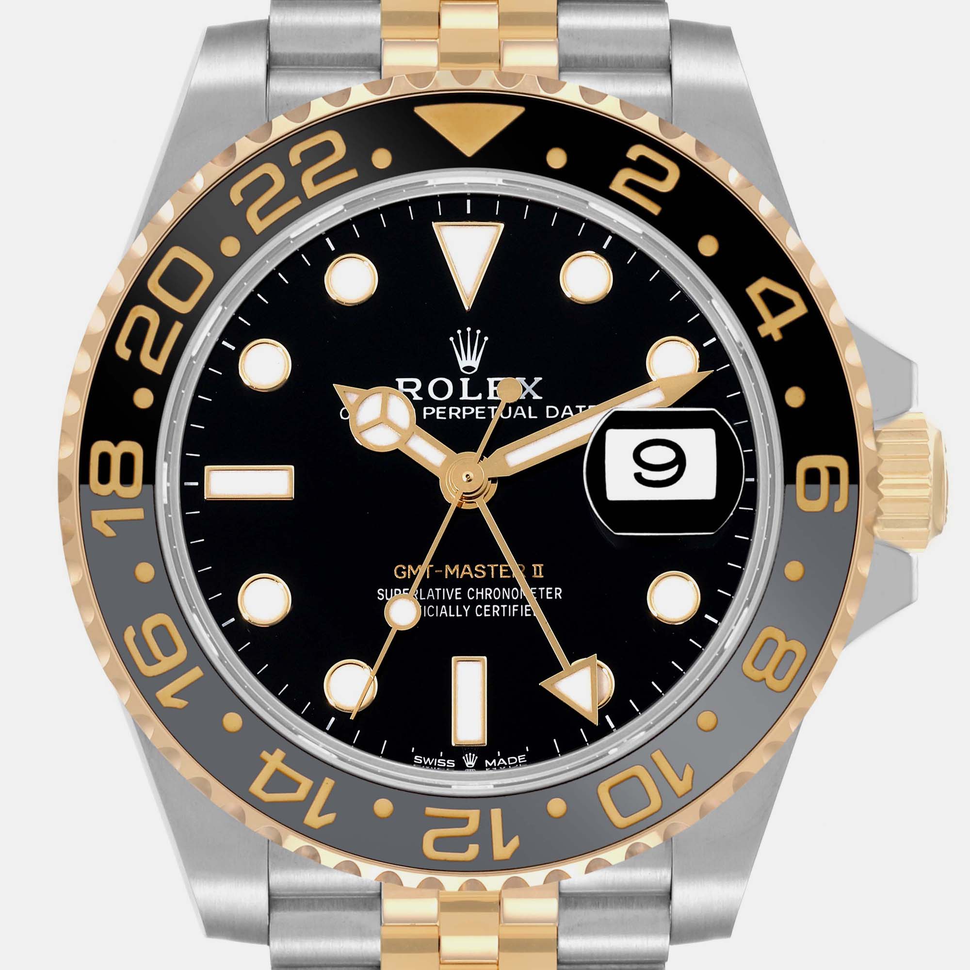 Rolex GMT Master II Yellow Gold Steel Grey Bezel Mens Watch 126713 40 Mm