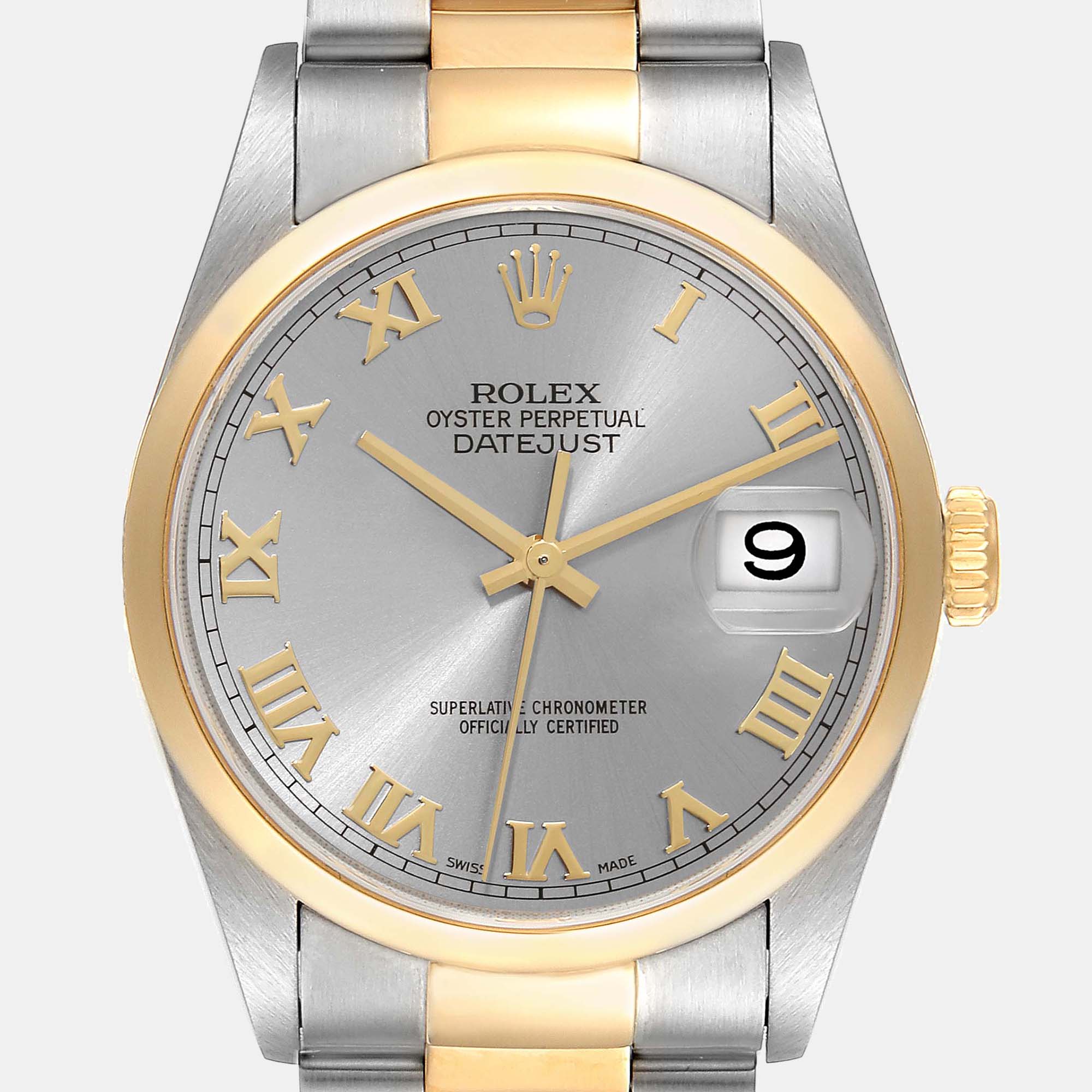 Rolex Datejust Steel Yellow Gold Slate Dial Men's Watch 16203 36 Mm