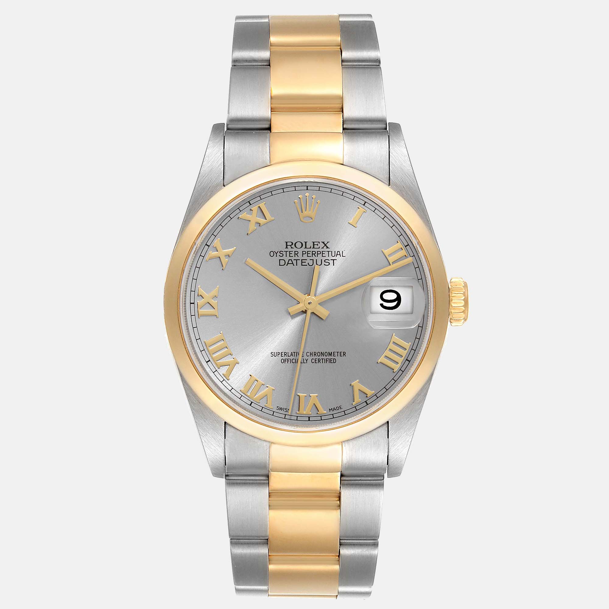Rolex Datejust Steel Yellow Gold Slate Dial Men's Watch 16203 36 Mm