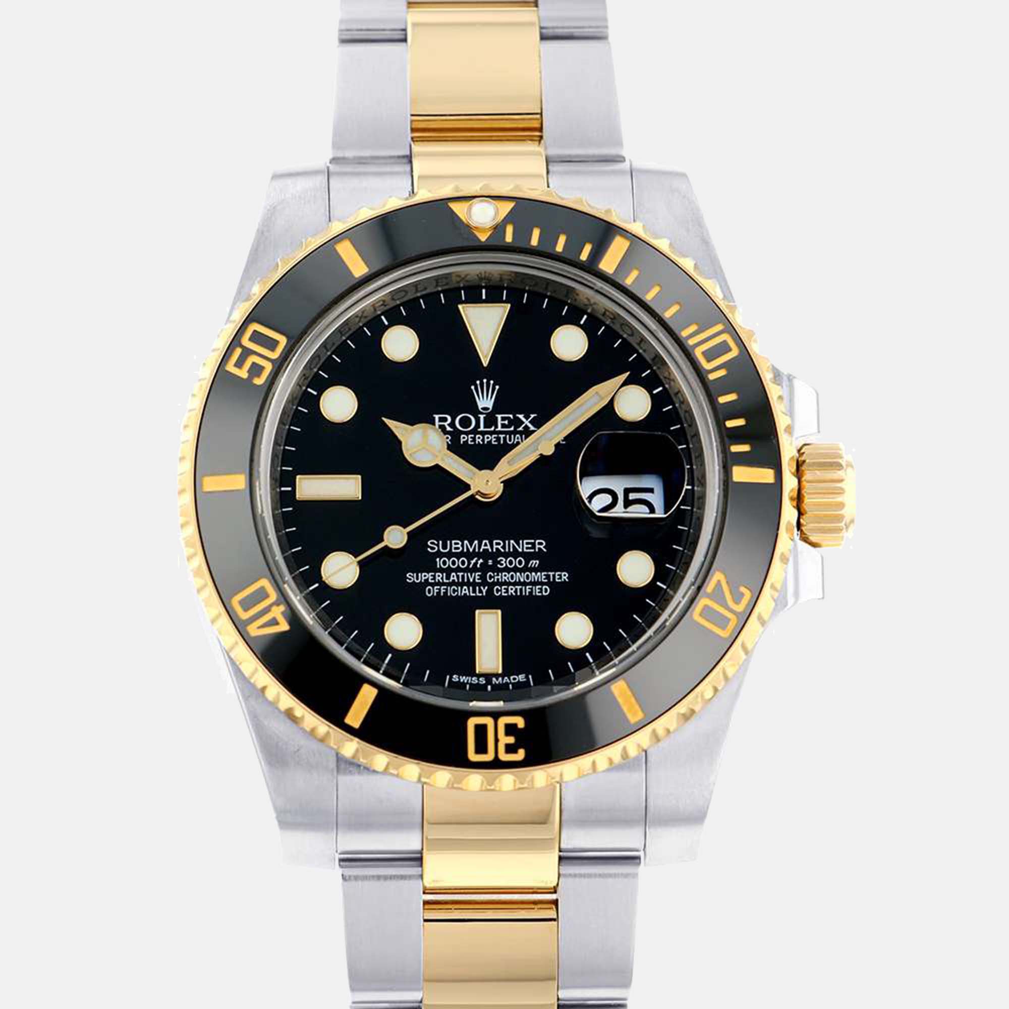 Rolex Black 18k Yellow Gold And Stainless Steel Submariner 116613 Automatic Men's Wristwatch 40 Mm
