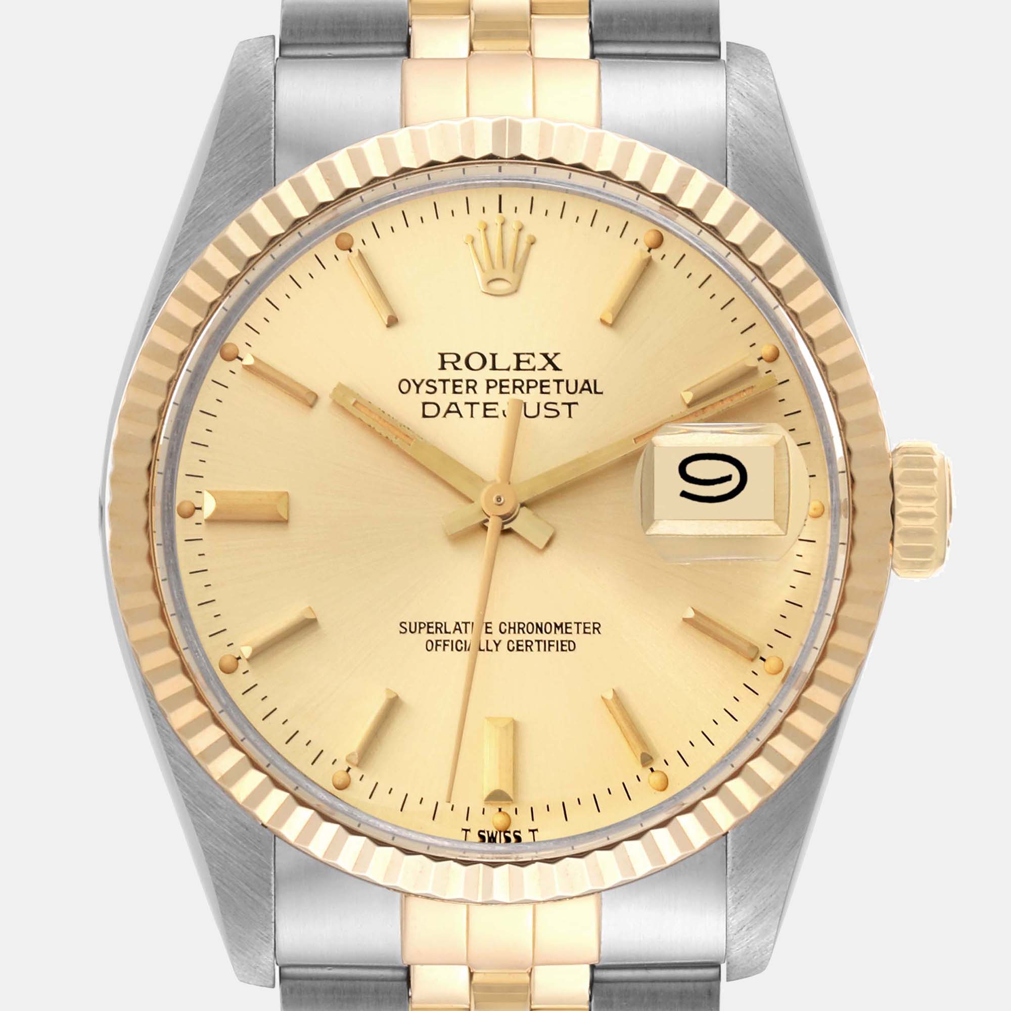 Rolex Datejust Steel Yellow Gold Vintage Mens Watch 16013 36 Mm