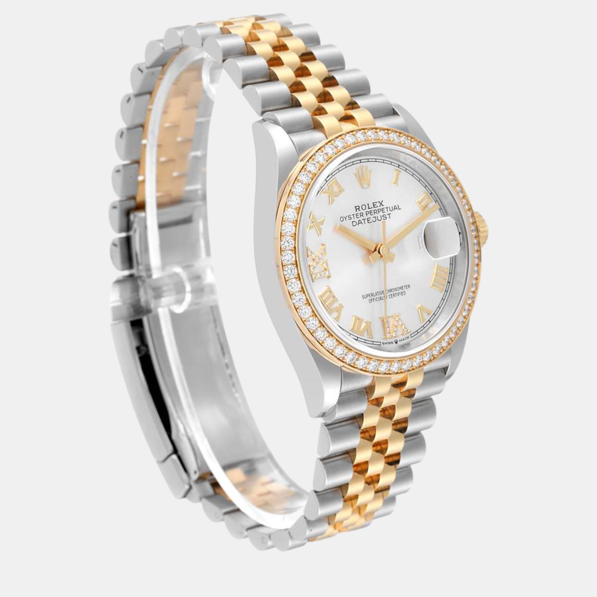 Rolex Datejust Steel Yellow Gold Silver Dial Diamond Mens Watch 126283