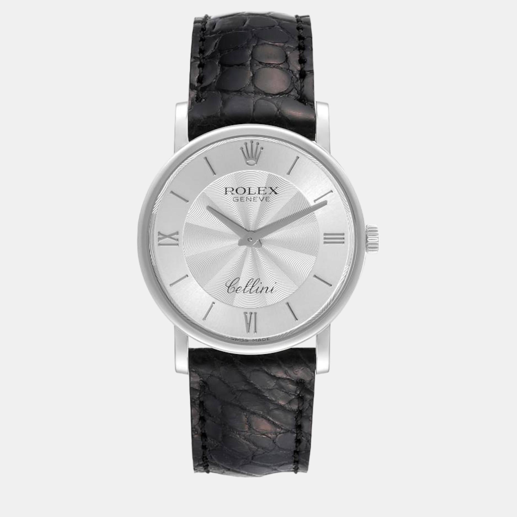 Rolex cellini classic white gold decorated silver dial mens watch 5115
