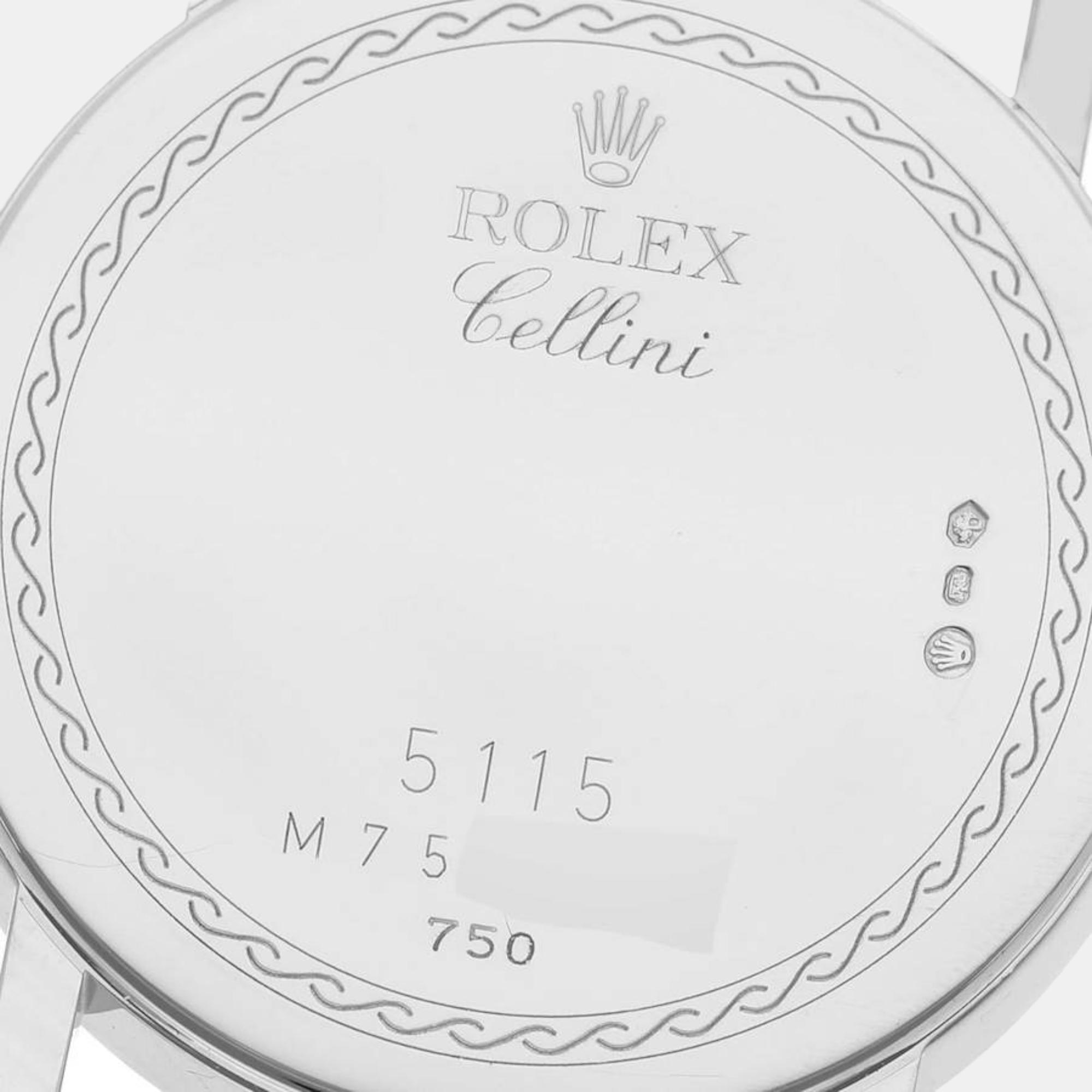 Rolex Cellini Classic White Gold Decorated Silver Dial Mens Watch 5115