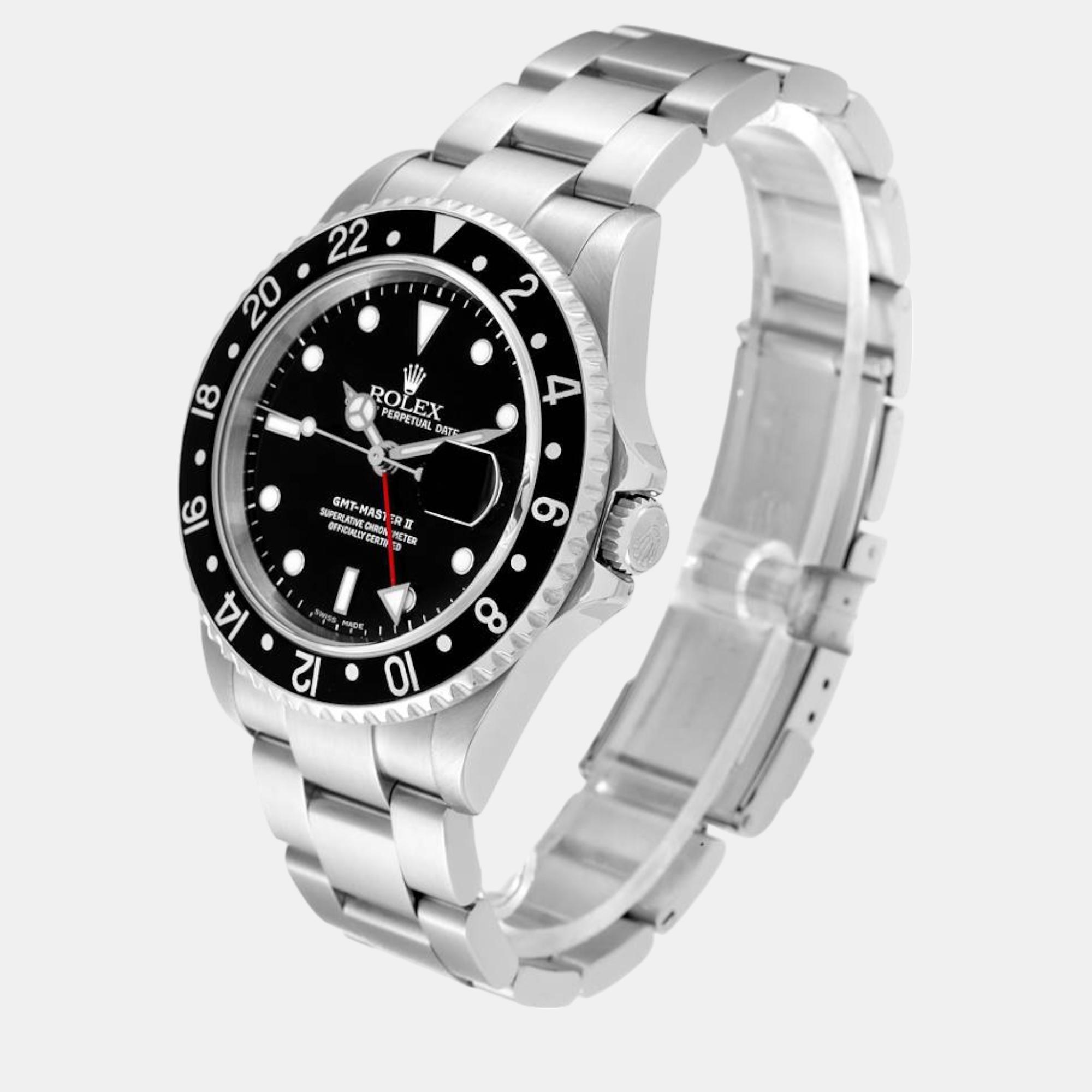 Rolex GMT Master II Black Bezel Dial Steel Mens Watch 16710