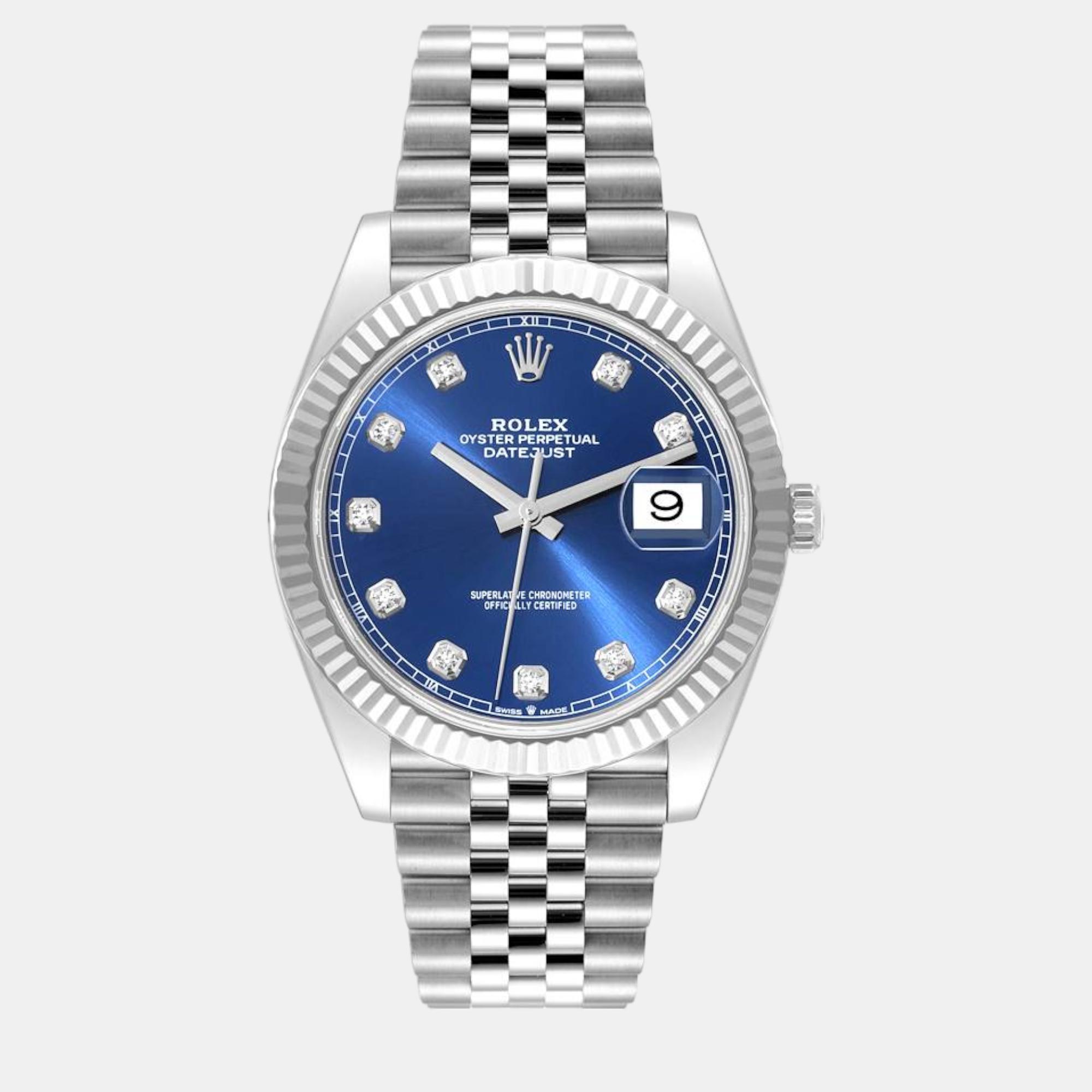 Rolex Datejust 41 Blue Diamond Dial Steel White Gold Mens Watch 126334