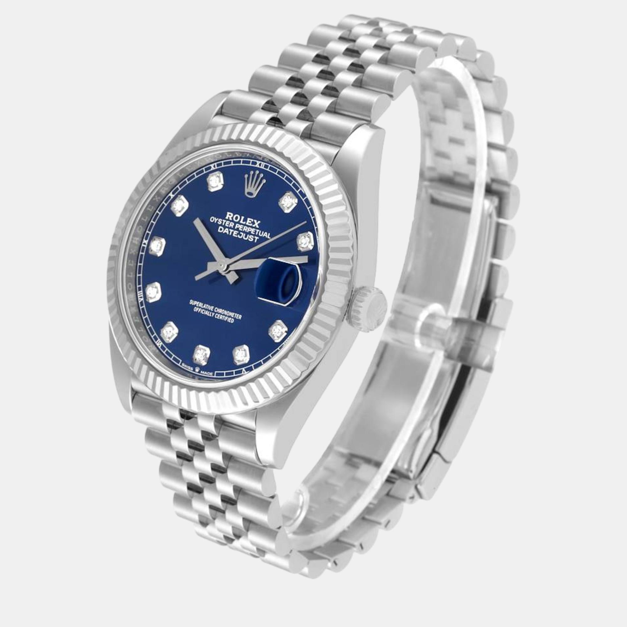 Rolex Datejust 41 Blue Diamond Dial Steel White Gold Mens Watch 126334