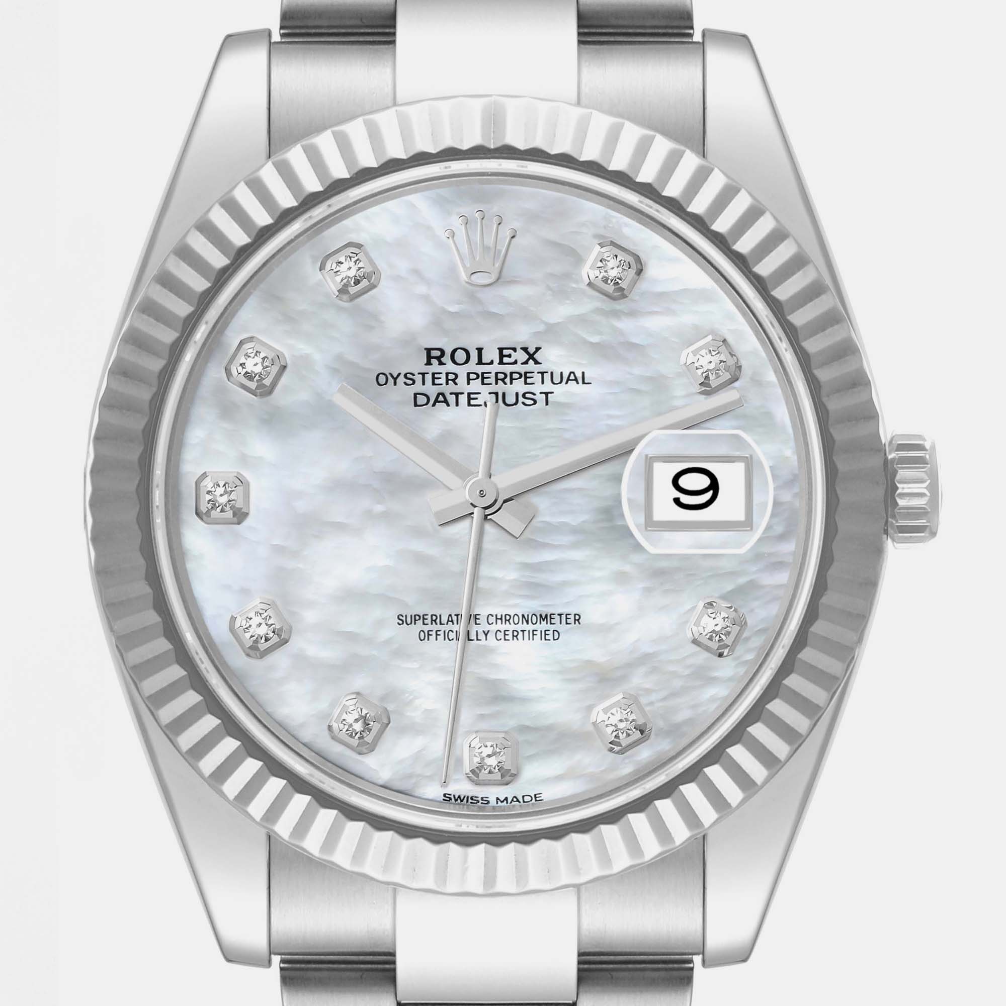 Rolex Datejust Steel White Gold Mother Of Pearl Diamond Dial Men's Watch 126334 41 Mm