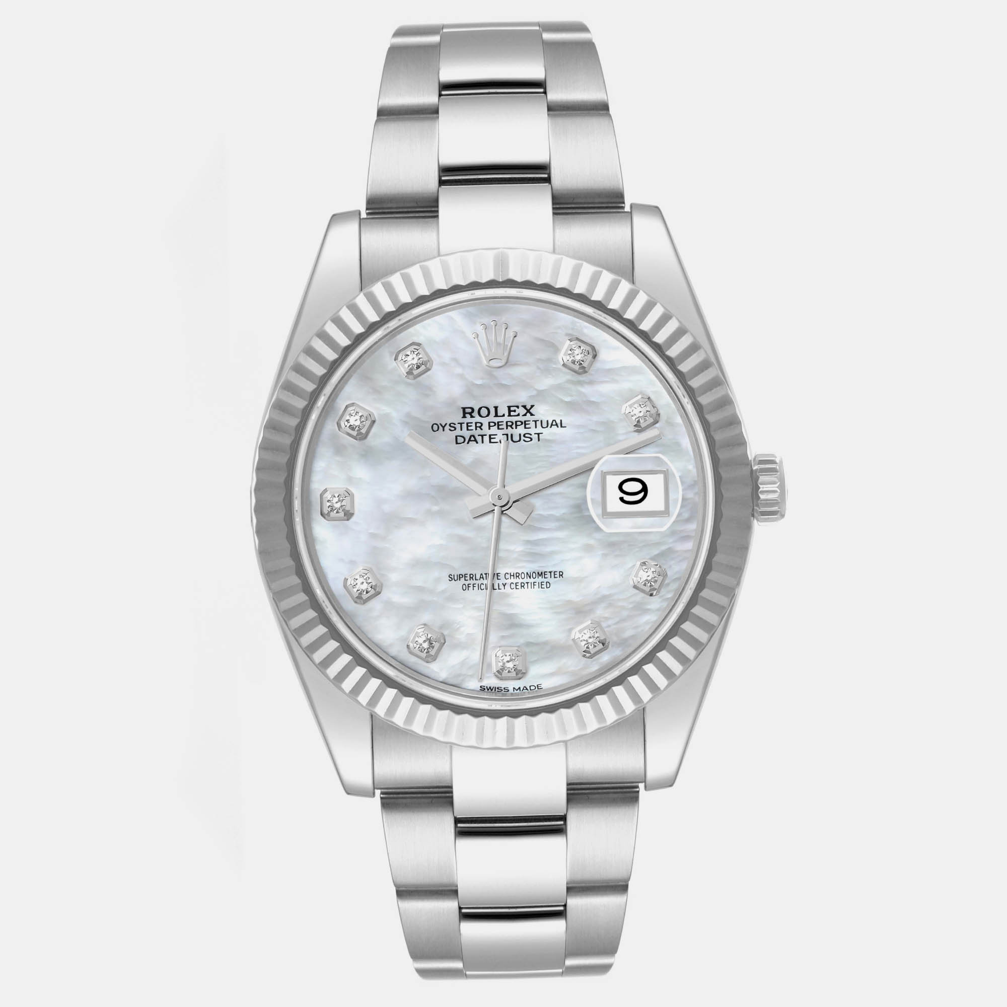 Rolex Datejust Steel White Gold Mother Of Pearl Diamond Dial Men's Watch 126334 41 Mm