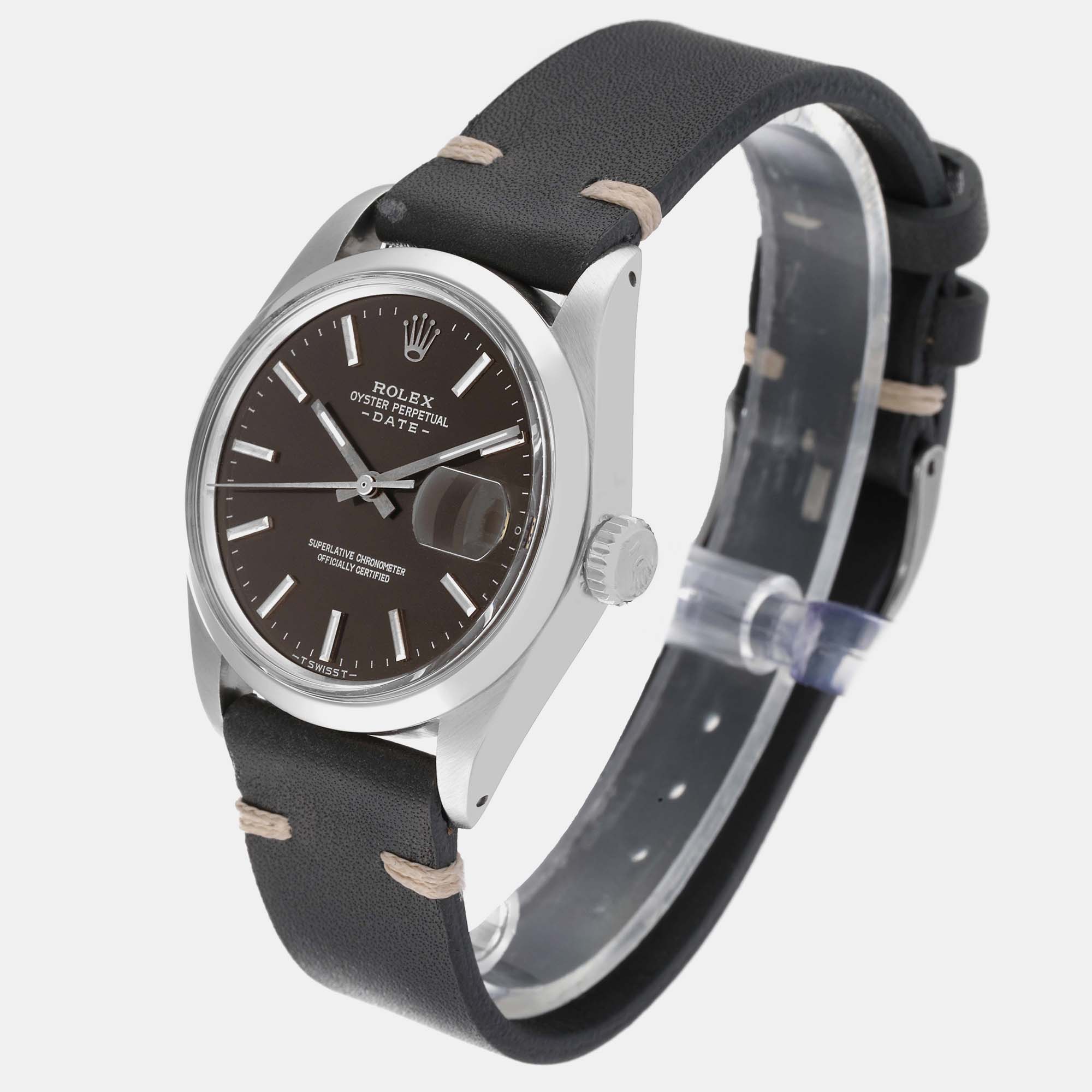 Rolex Date Brown Dial Steel Vintage Men's Watch 1500 34 Mm