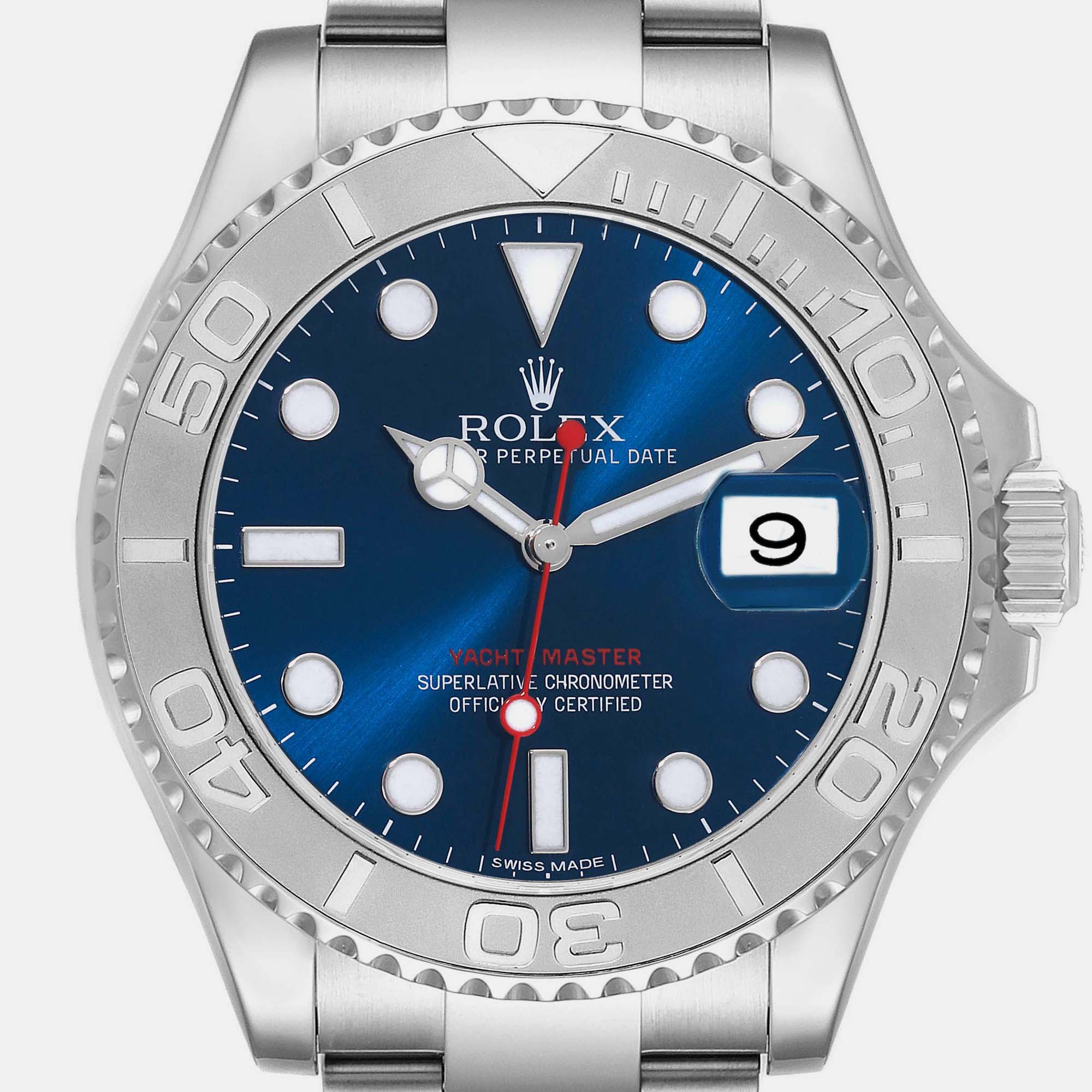 Rolex Yachtmaster Steel Platinum Blue Dial Mens Watch 116622