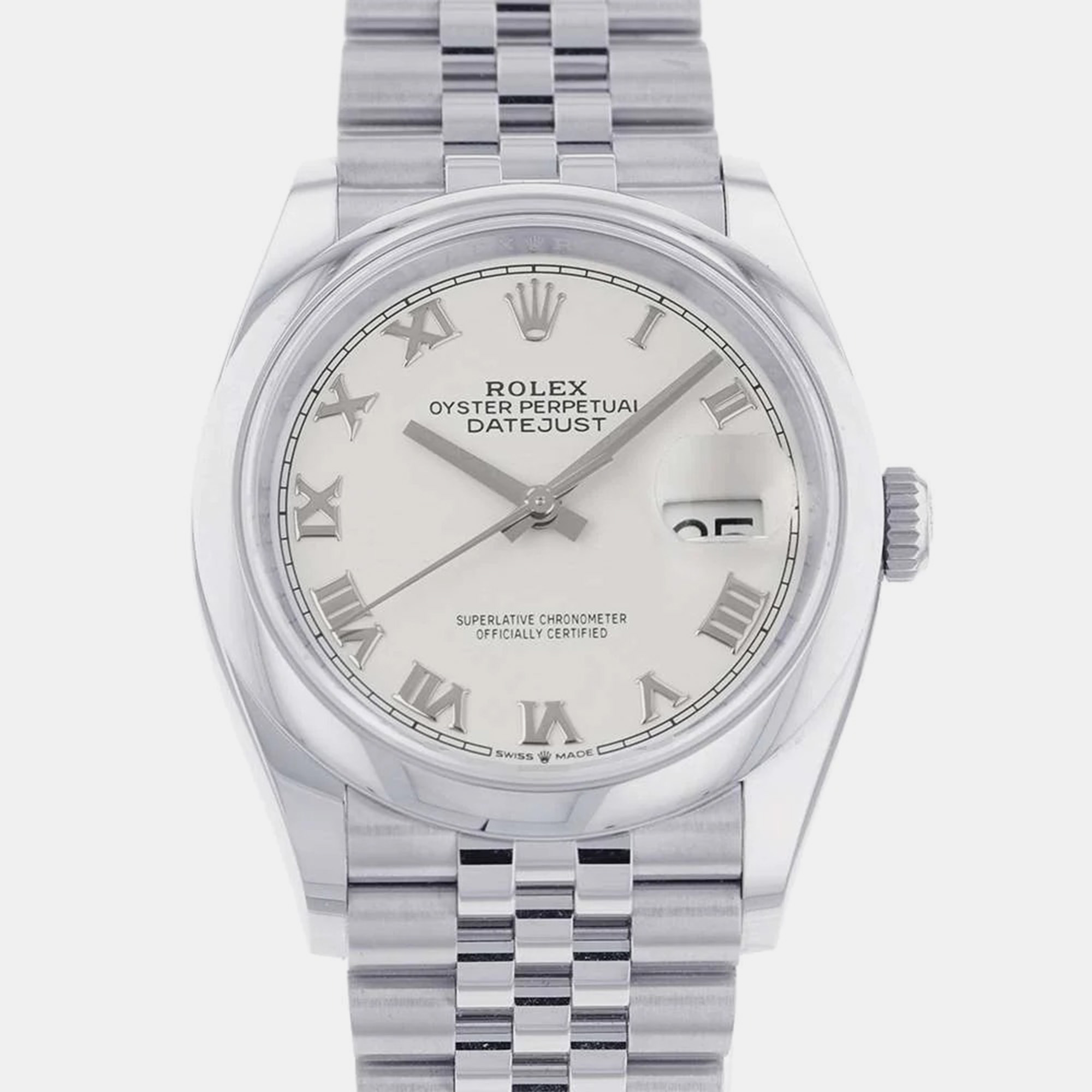 Rolex White Stainless Steel Datejust 126200 Automatic Men's Wristwatch 36 Mm