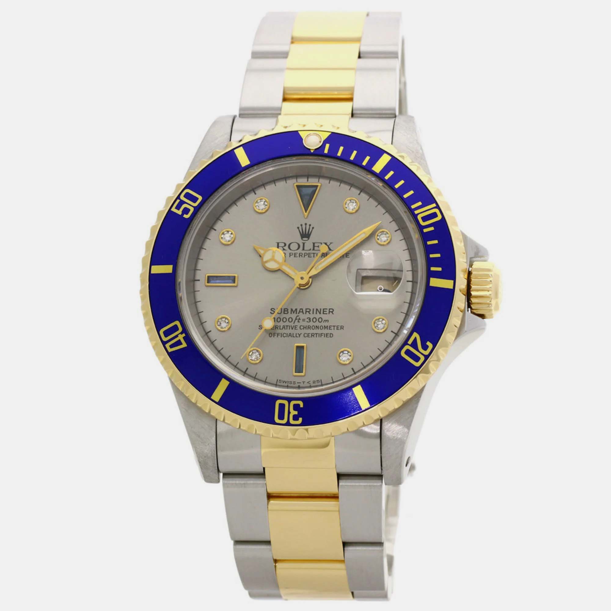 Rolex silver diamond 18k yellow gold and stainless steel submariner 16613sg automatic men's wristwatch 39 mm