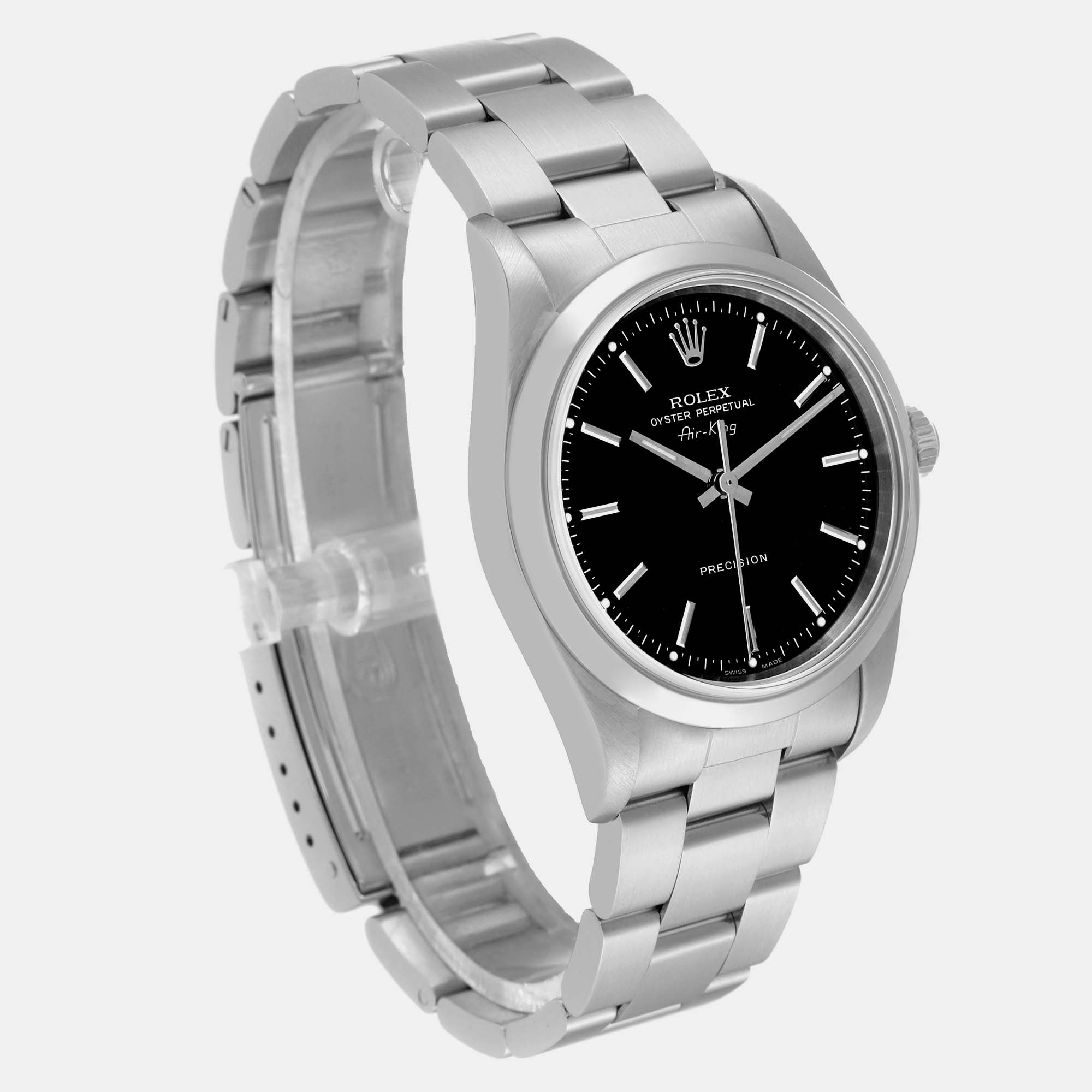 Rolex Air King Black Dial Smooth Bezel Steel Men's Watch 14000 34 Mm