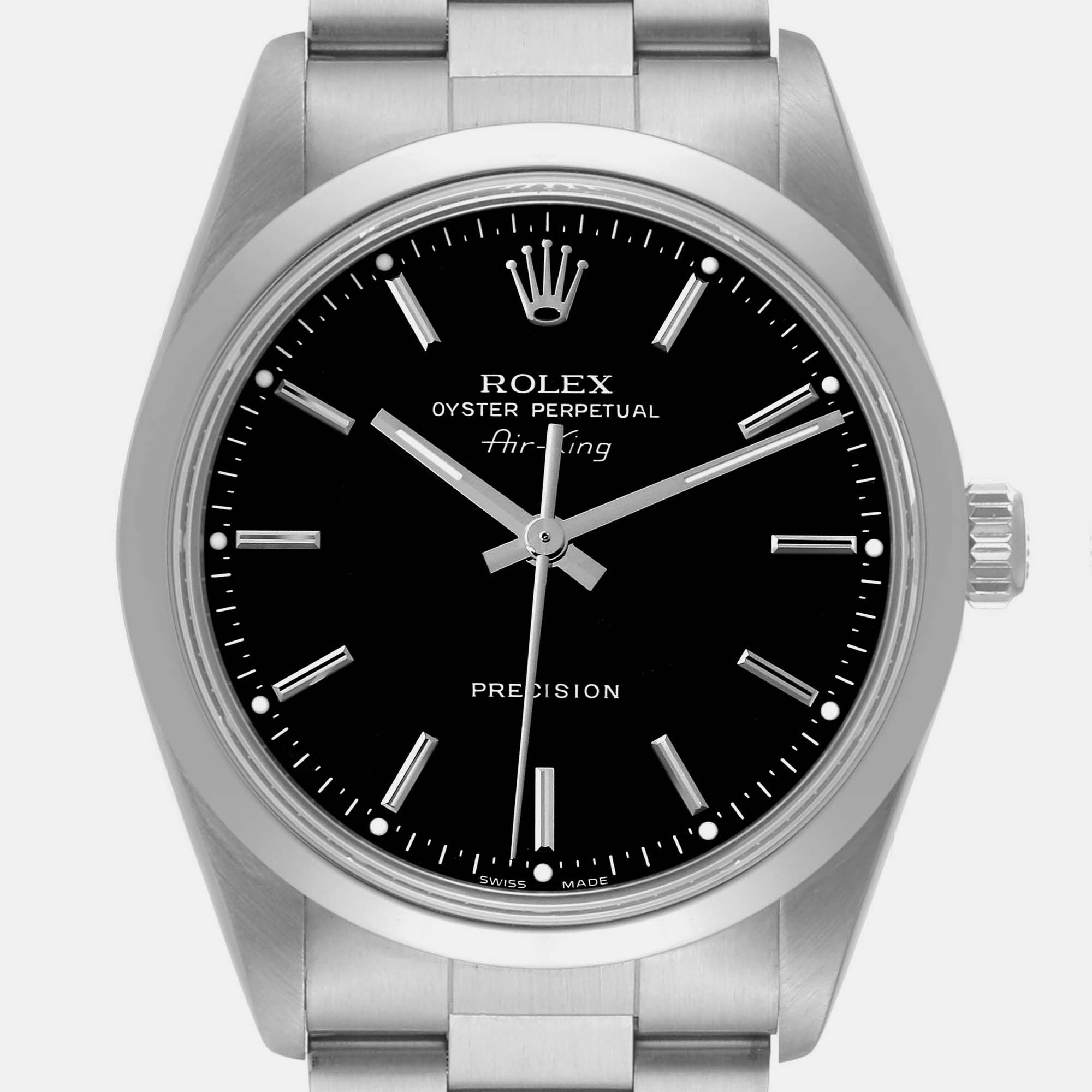Rolex Air King Black Dial Smooth Bezel Steel Men's Watch 14000 34 Mm