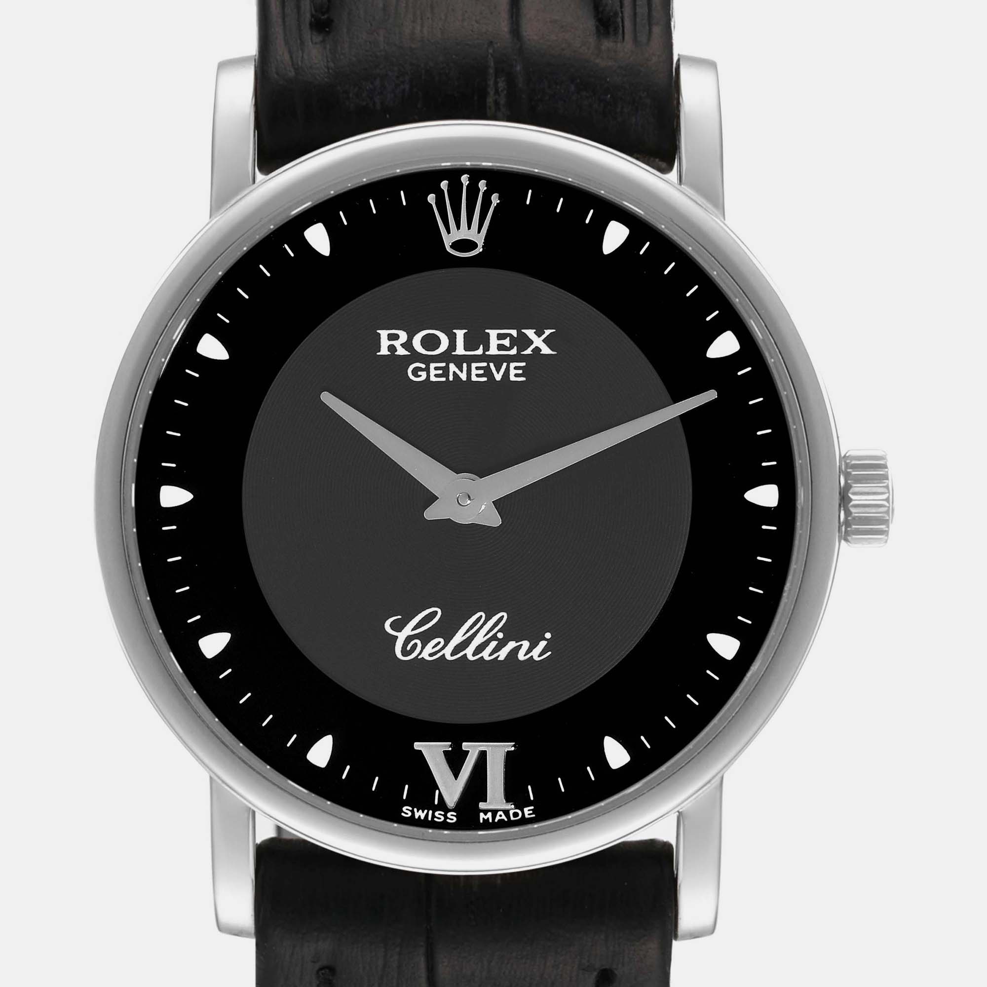 Rolex Cellini Classic 32mm White Gold Black Dial Mens Watch 5115