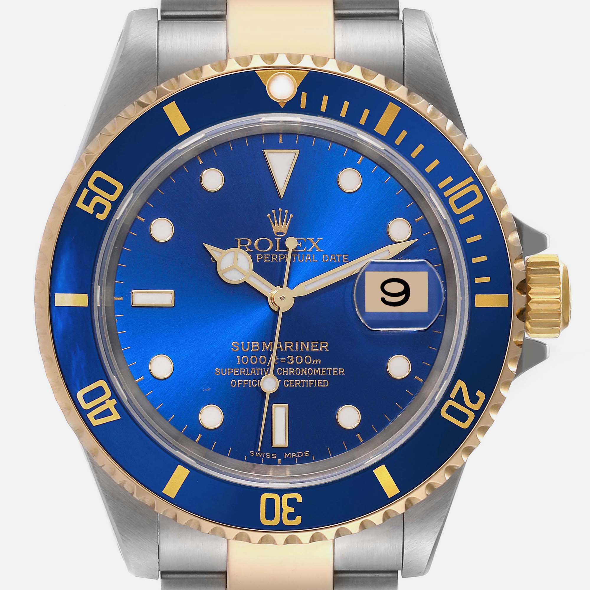 Rolex Submariner Blue Dial Steel Yellow Gold Mens Watch 16613 40 Mm