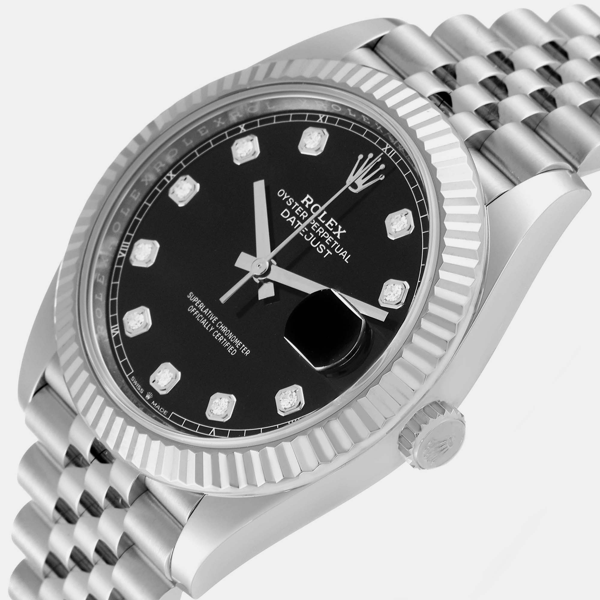 Rolex Datejust 41 Steel White Gold Black Diamond Dial Mens Watch 126334
Rolex Datejust 41 Steel White Gold Black Diamond Dial Mens Watch 126334
