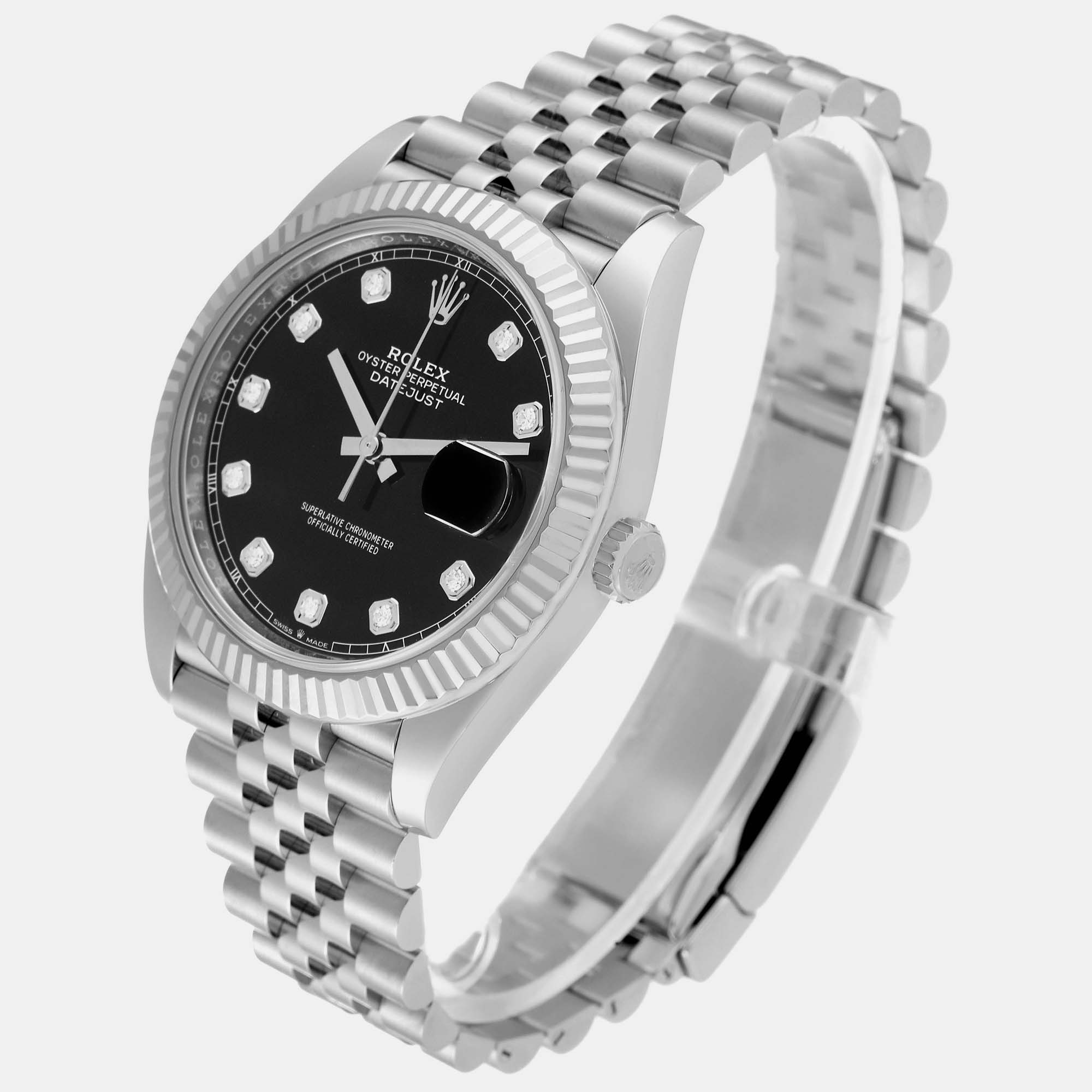 Rolex Datejust 41 Steel White Gold Black Diamond Dial Mens Watch 126334