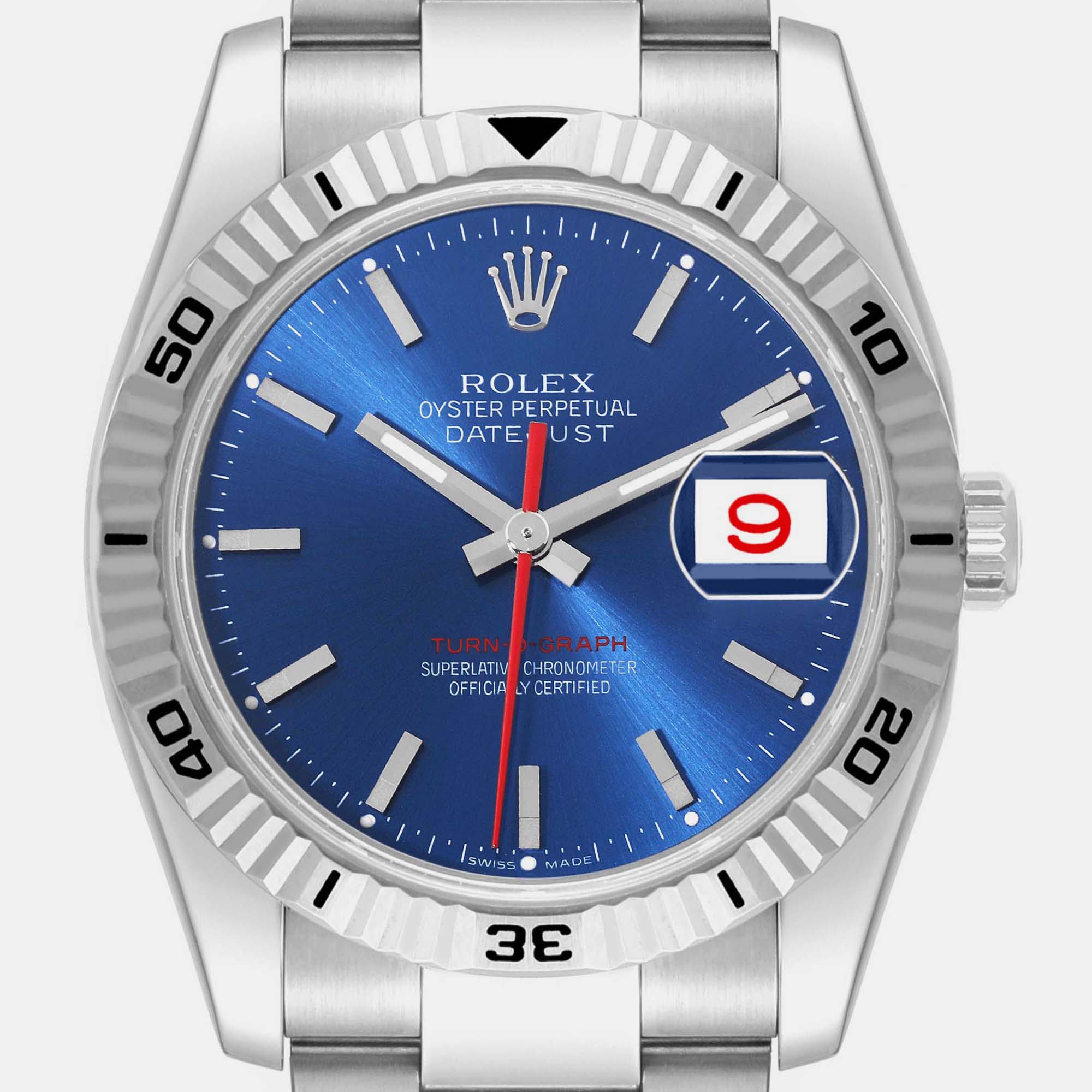 Rolex Datejust Turnograph Steel White Gold Blue Dial Mens Watch 116264 36 Mm