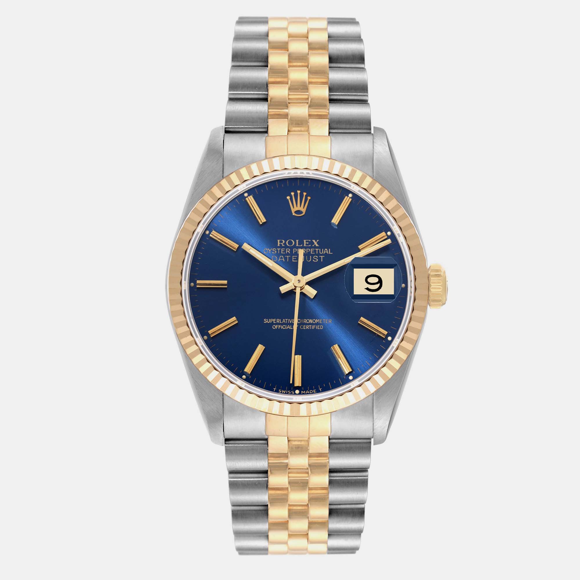 Rolex Datejust 36 Steel Yellow Gold Blue Dial Mens Watch 16233