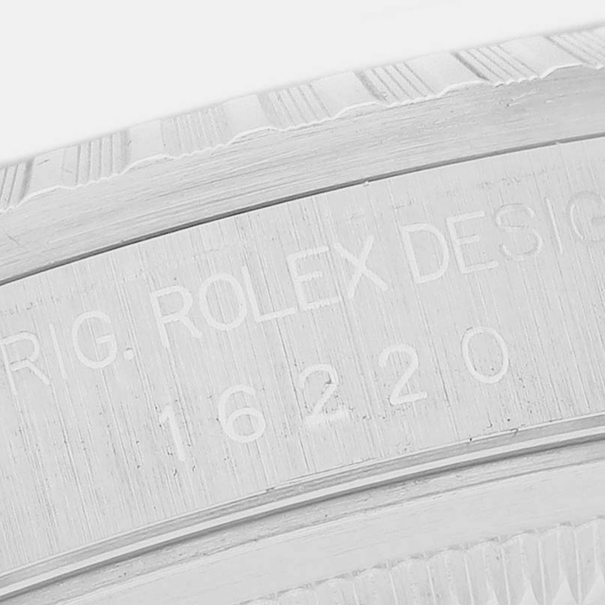 Rolex Datejust White Dial Engine Turned Bezel Steel Mens Watch 16220 36 Mm