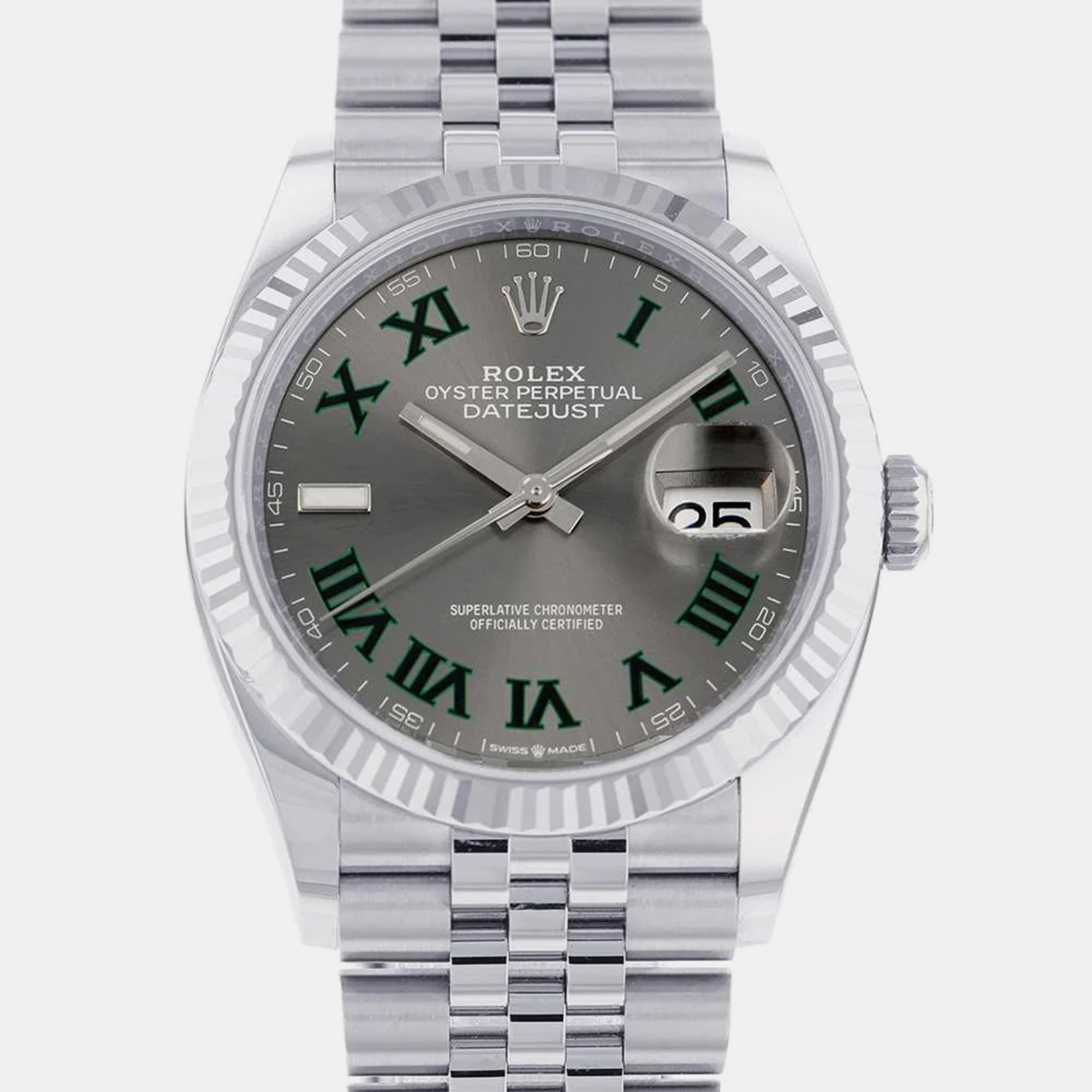 Rolex Grey 18k White Gold And Stainless Steel Datejust 126234 Automatic Men's Wristwatch 36 Mm