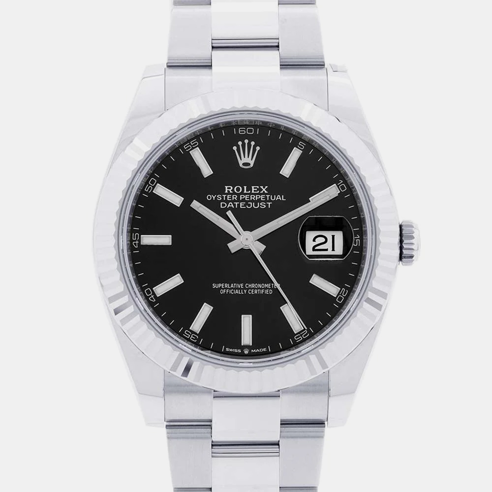 Rolex Black 18k White Gold And Stainless Steel Datejust 126334 Automatic Men's Wristwatch 41 Mm