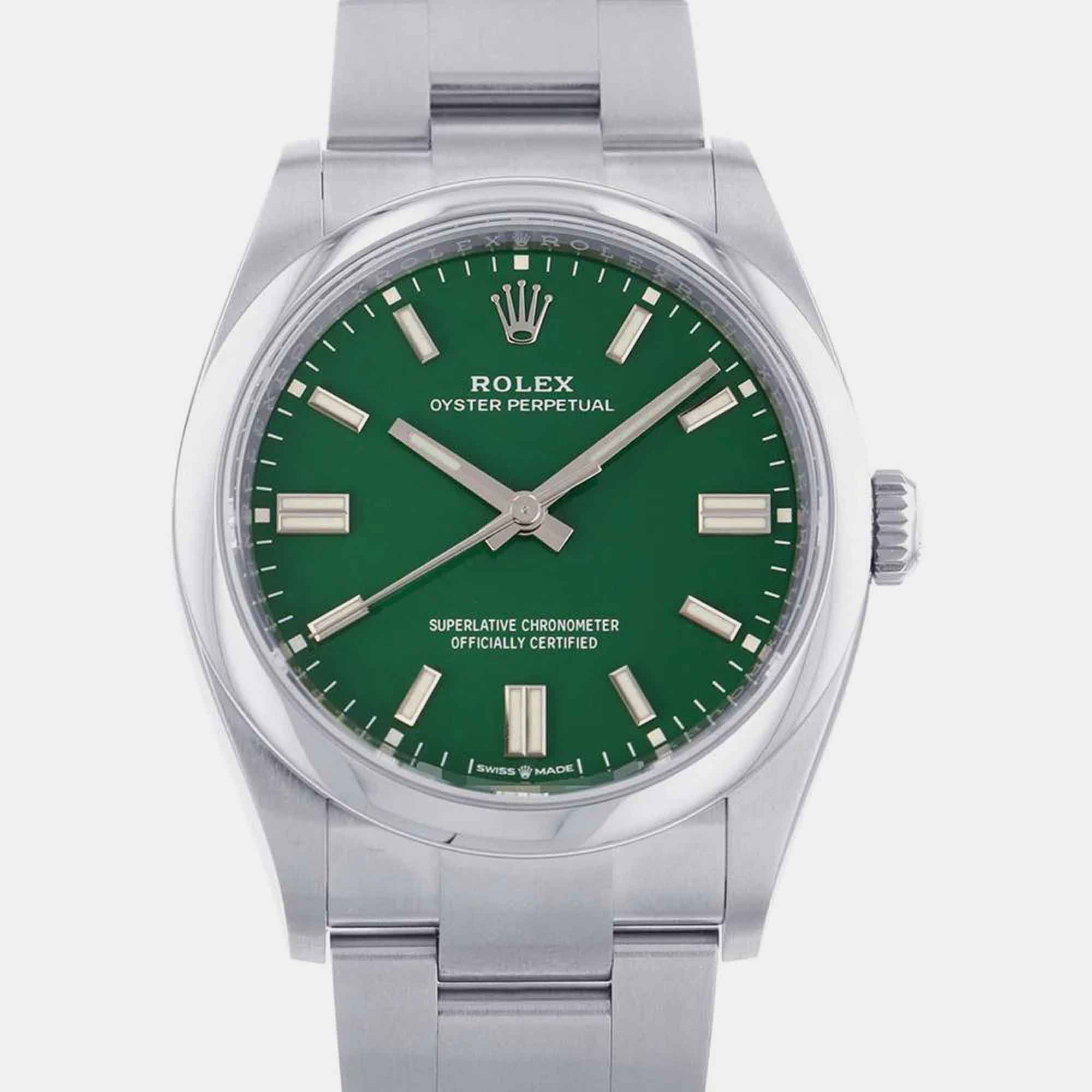 Rolex Green Stainless Steel Oyster Perpetual 126000 Automatic Men's Wristwatch 36 Mm