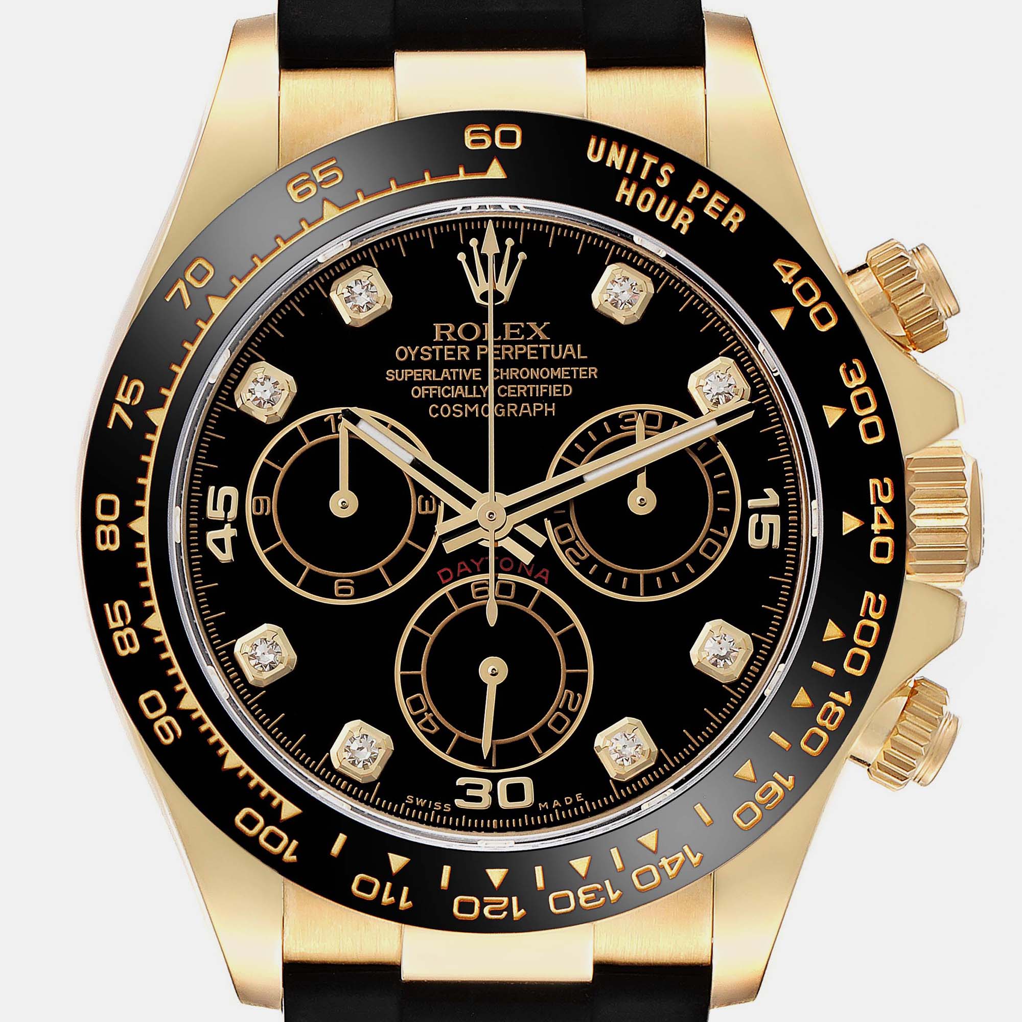 Rolex Daytona Yellow Gold Diamond Dial Ceramic Bezel Mens Watch 116518