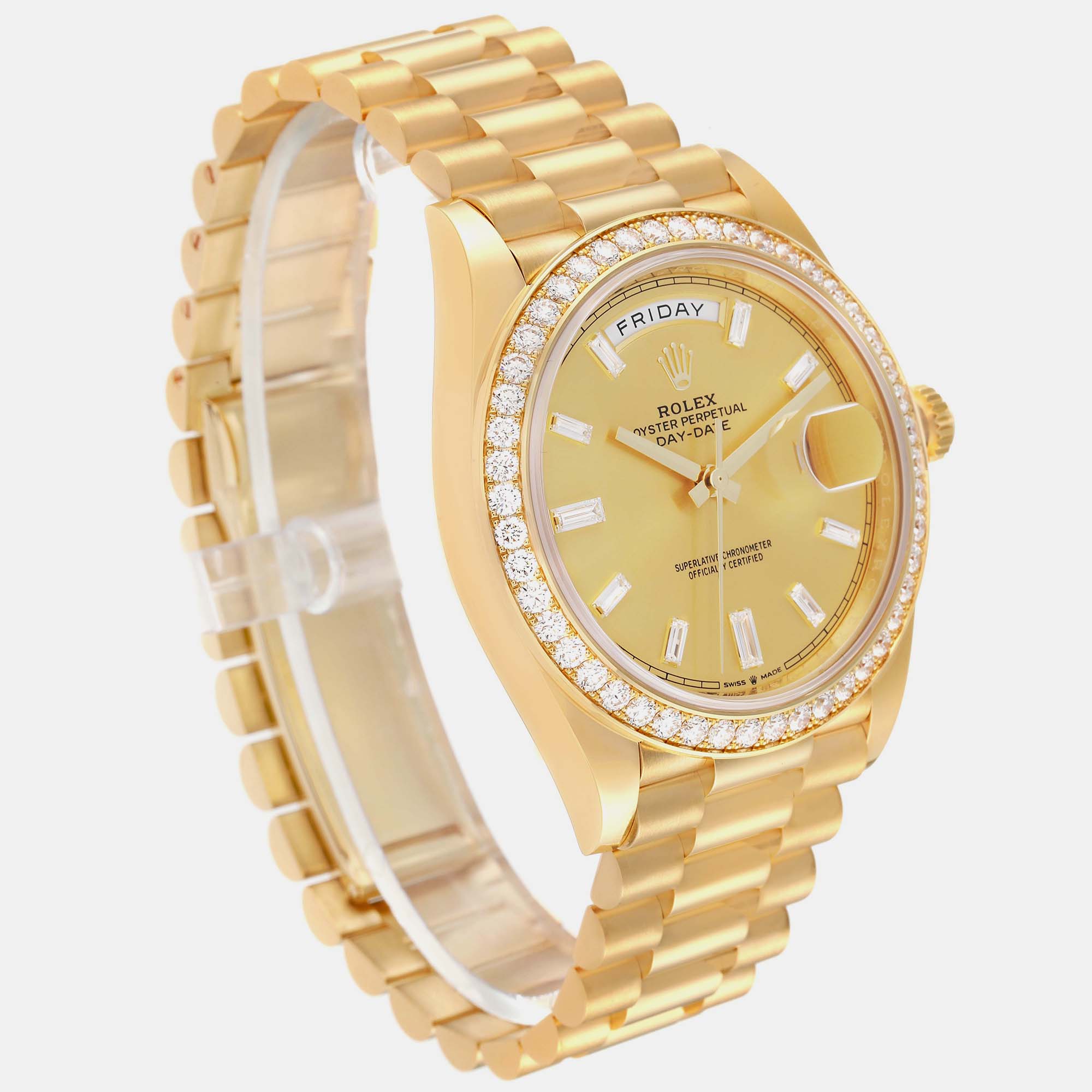 Rolex Day-Date 40 President Yellow Gold Diamond Bezel Mens Watch 228348