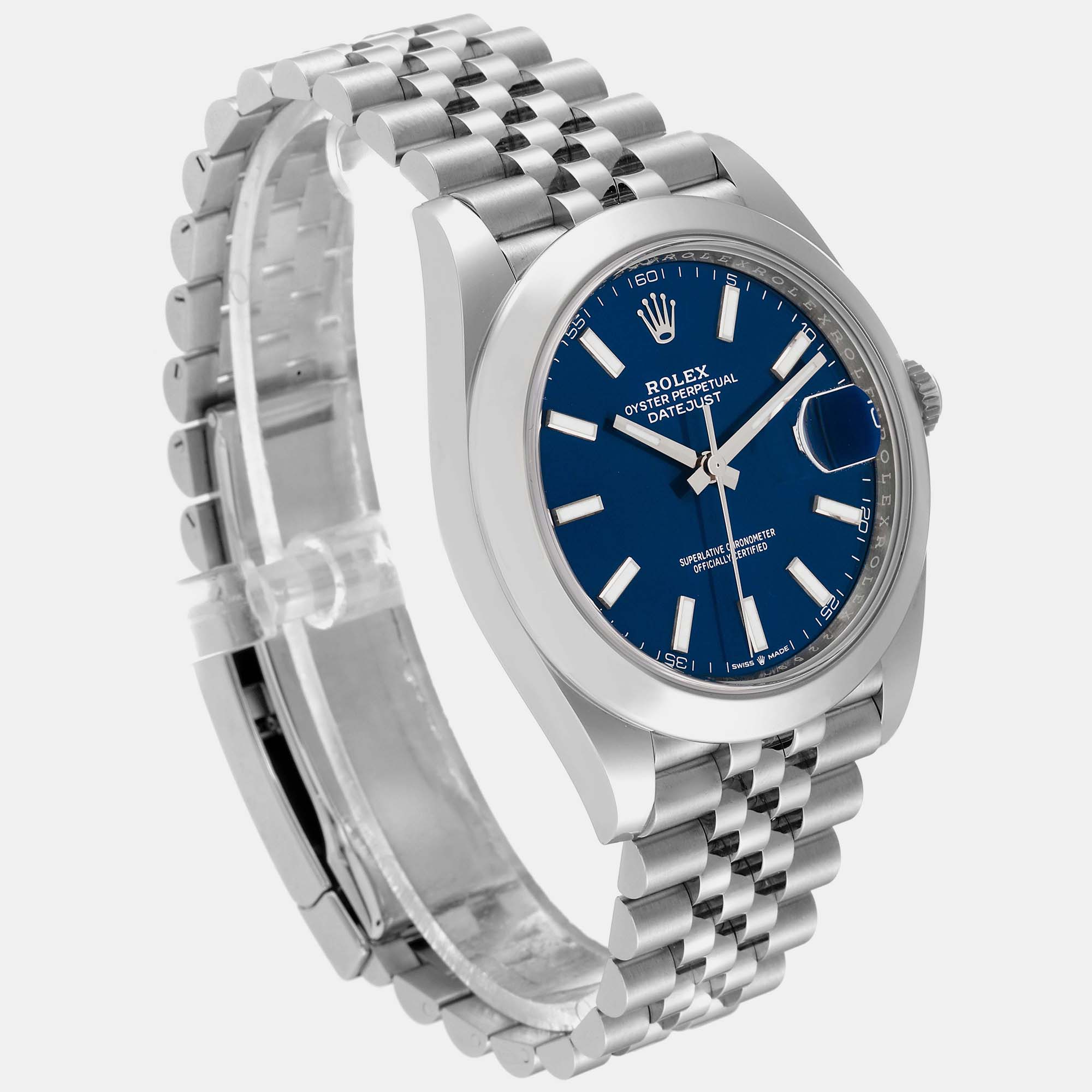 Rolex Datejust Blue Dial Smooth Bezel Steel Men's Watch 126300 41 Mm