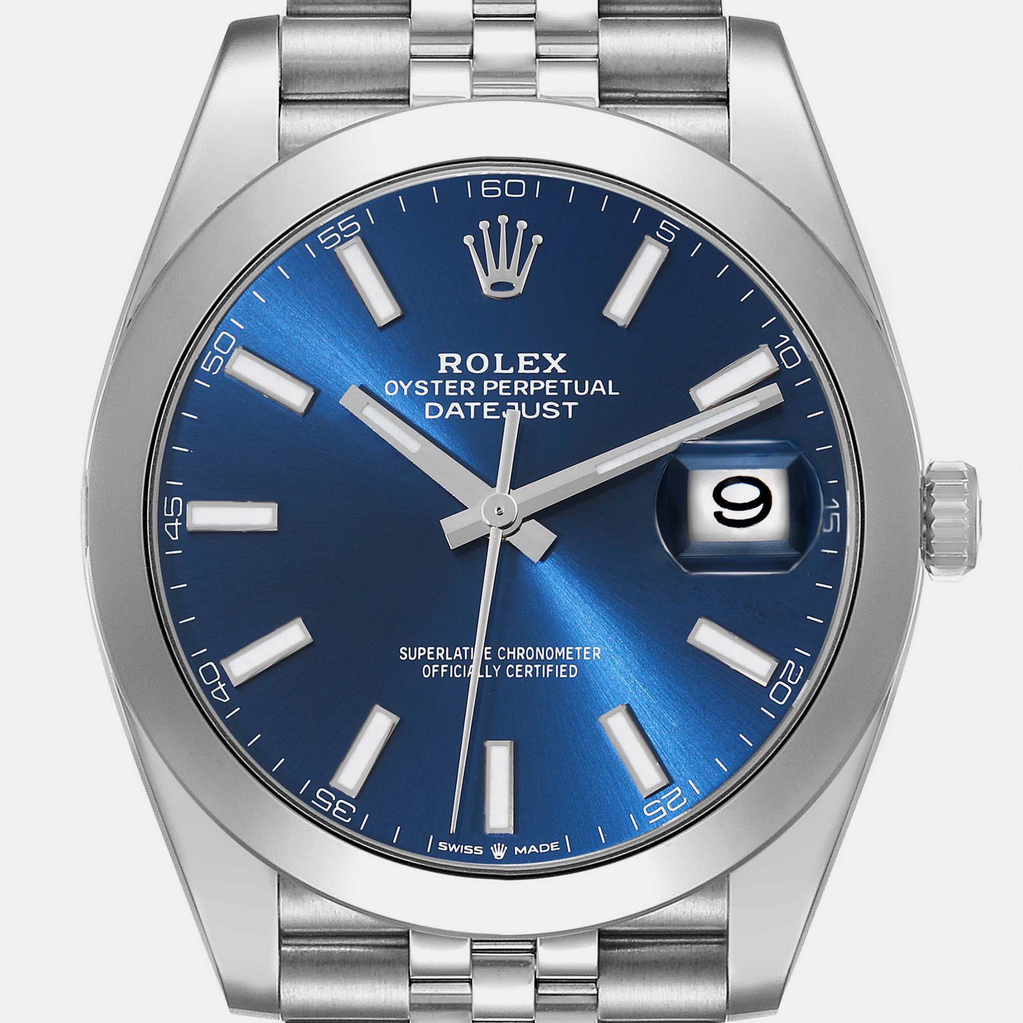 Rolex Datejust Blue Dial Smooth Bezel Steel Men's Watch 126300 41 Mm