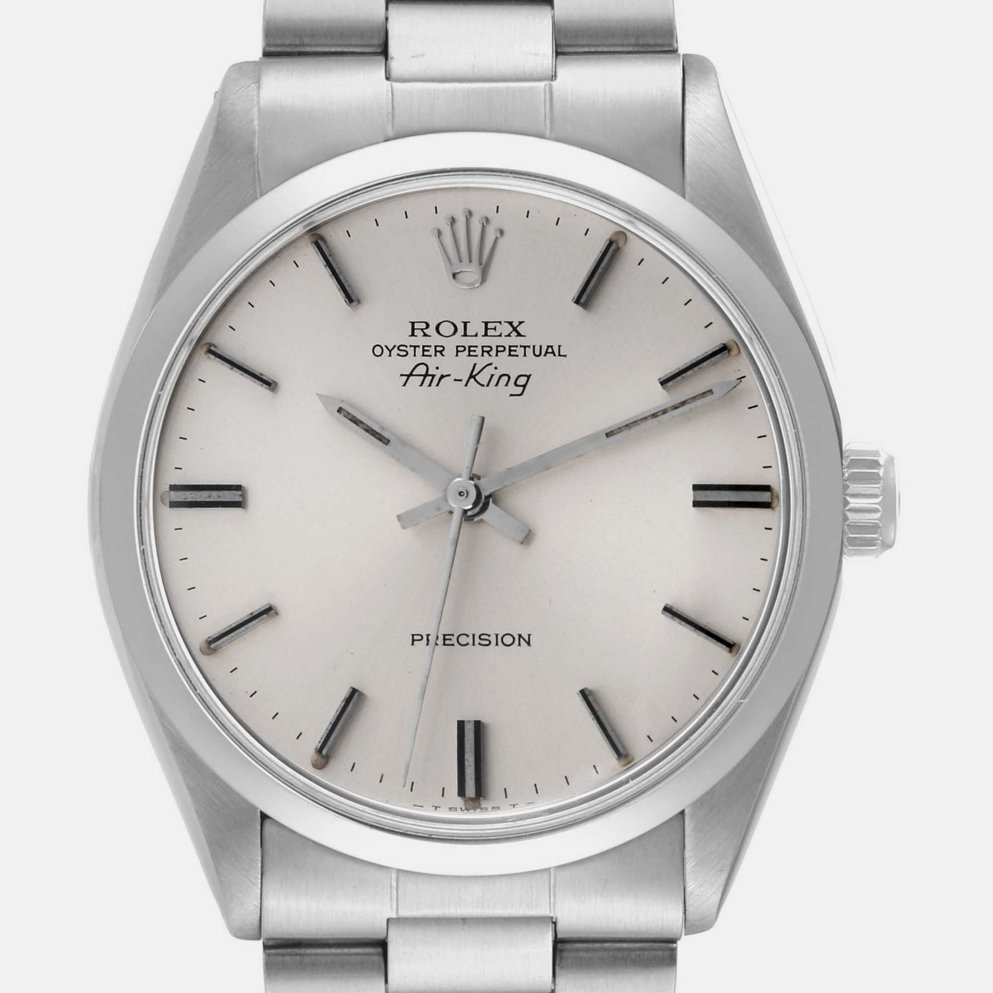 Rolex Air King Precision Silver Dial Vintage Steel Men's Watch 5500 34 Mm