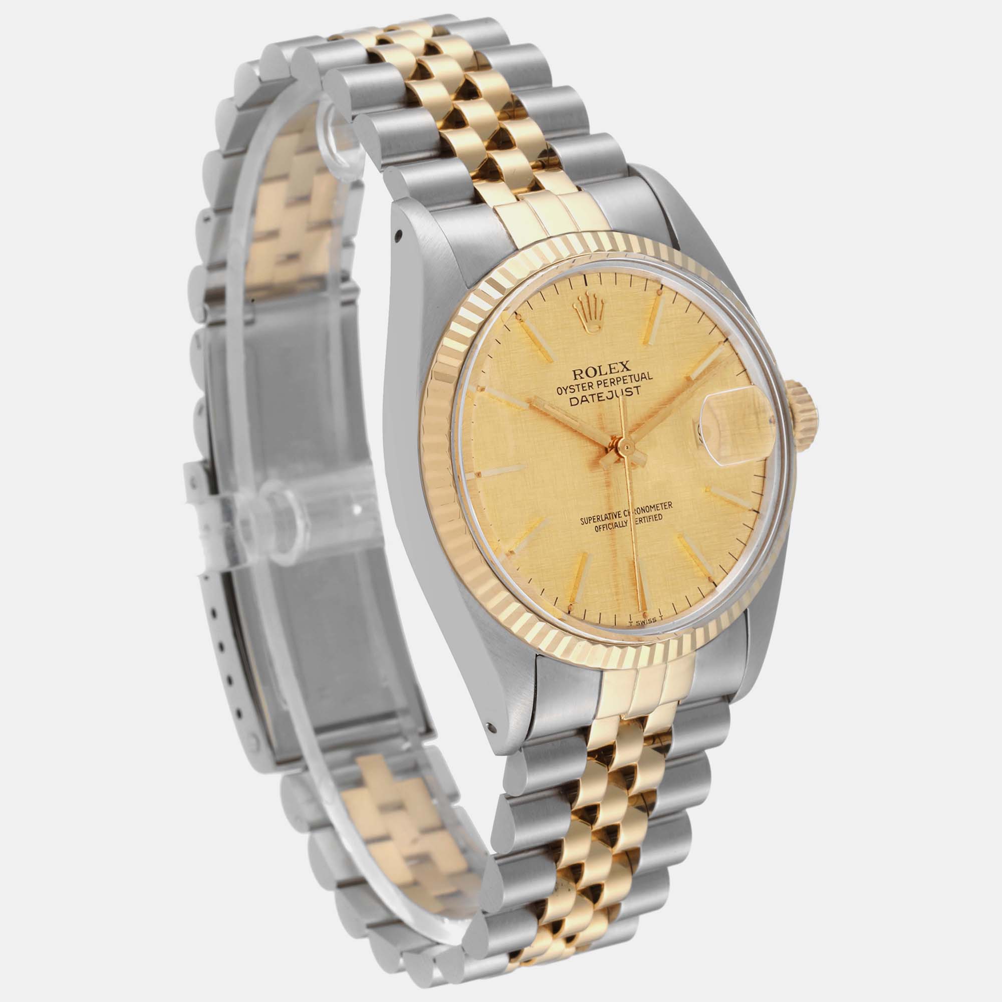Rolex Datejust Steel Yellow Gold Linen Dial Vintage Men's Watch 16013 36 Mm