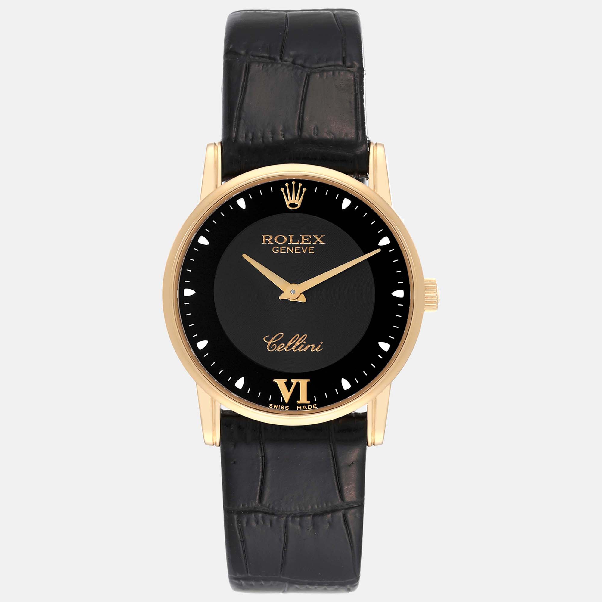 Rolex Cellini Classic Yellow Gold Black Dial Men's Watch 5116 31.8 X 5.5 Mm