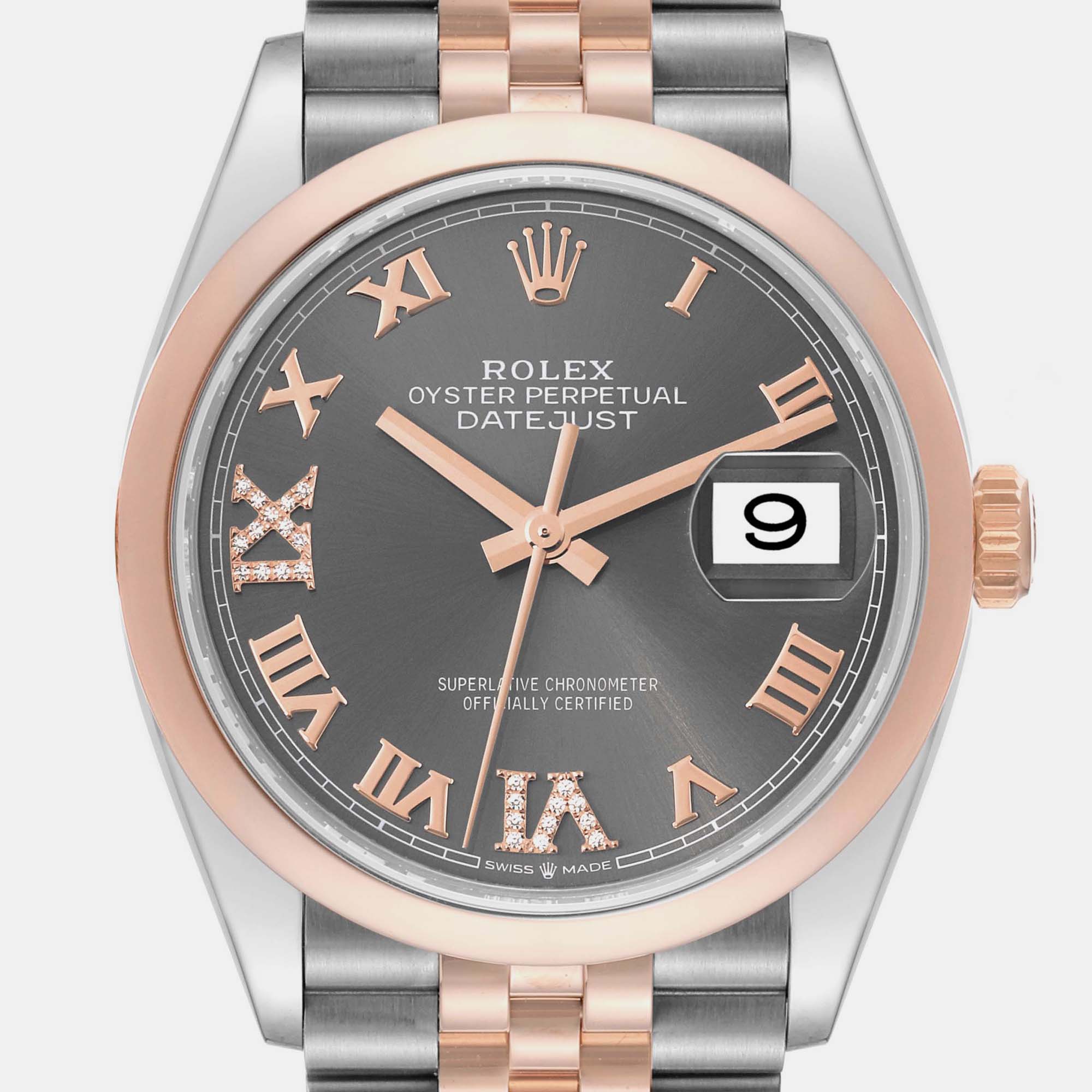 Rolex Datejust 36 Steel Rose Gold Slate Diamond Dial Mens Watch 126201