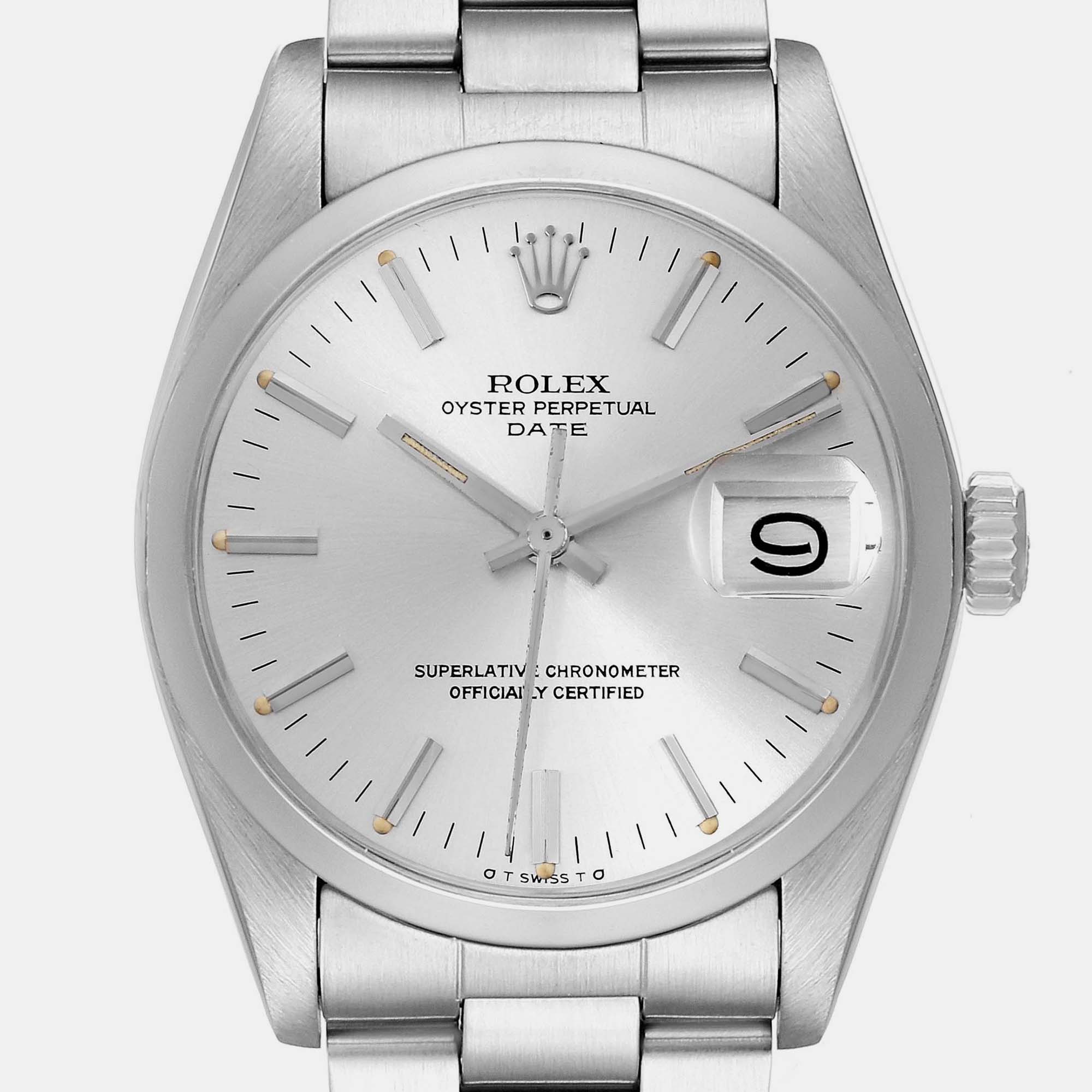 Rolex Date Silver Dial Vintage Steel Mens Watch 1500 34 Mm