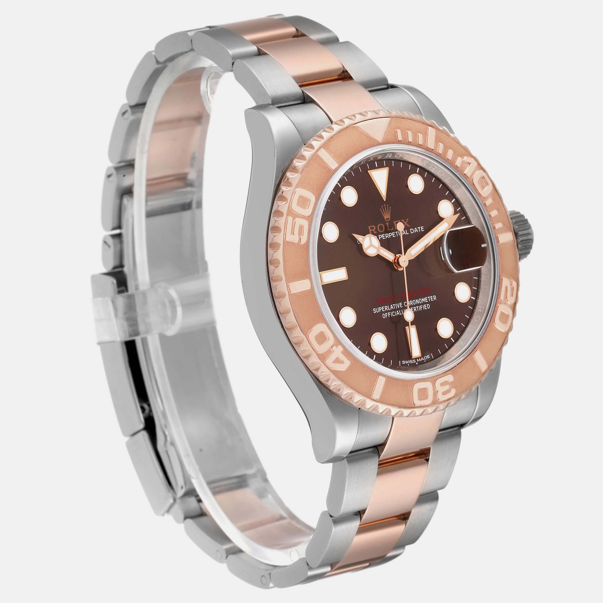 Rolex Yachtmaster 40 Rose Gold Steel Brown Dial Mens Watch 116621 Box Card