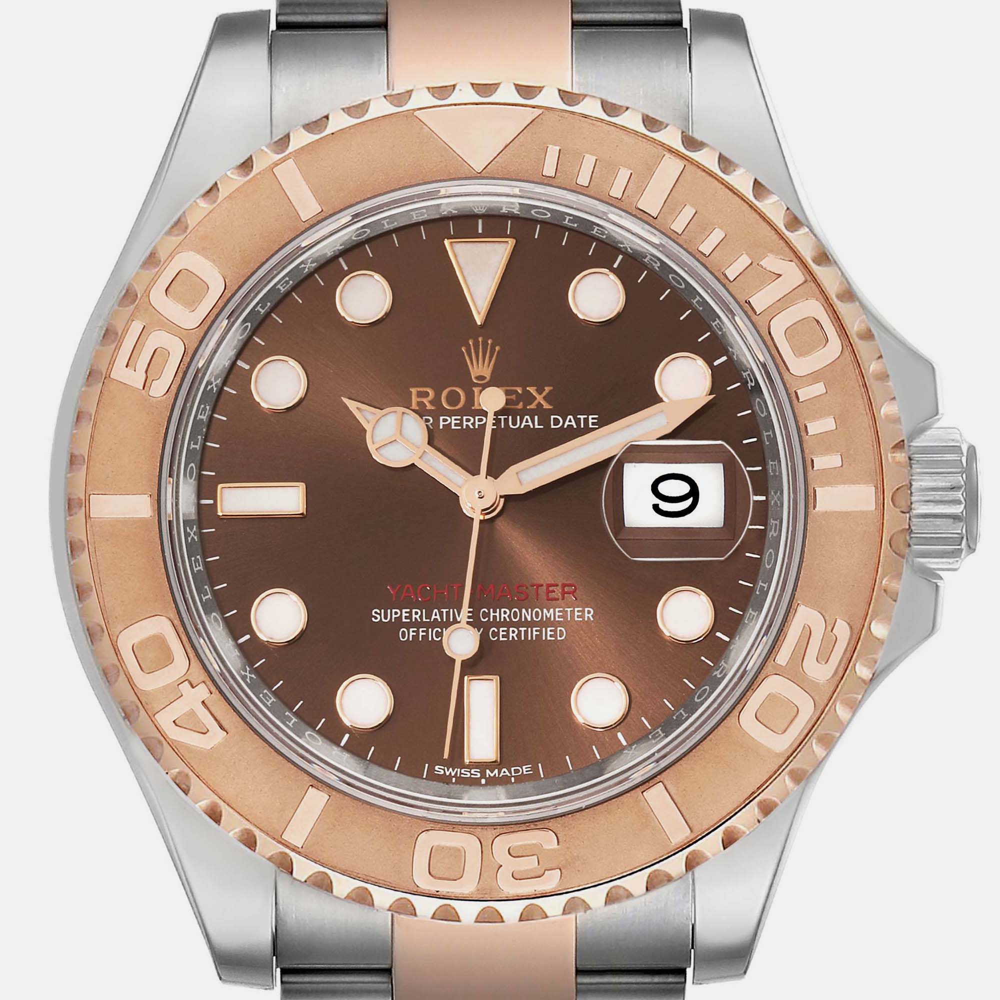 Rolex Yachtmaster 40 Rose Gold Steel Brown Dial Mens Watch 116621 Box Card