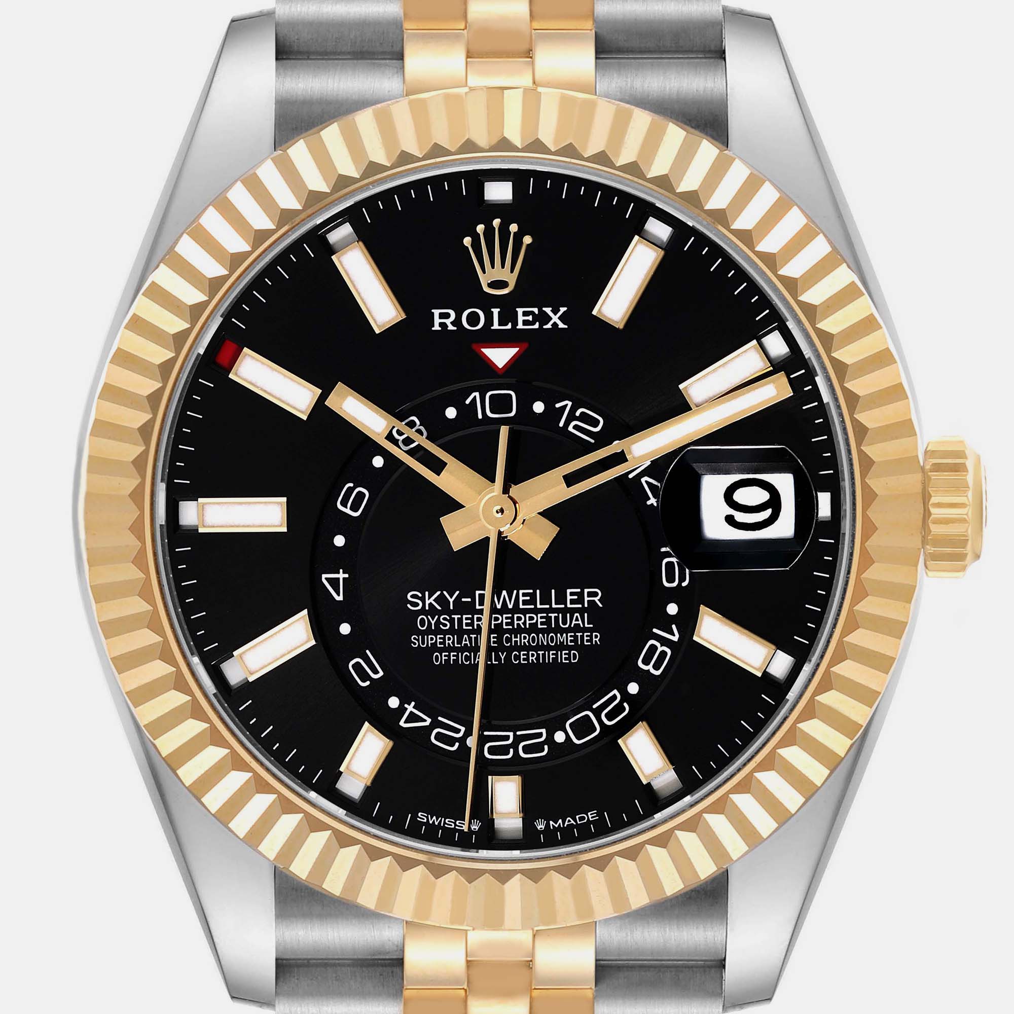 Rolex Sky Dweller Steel Yellow Gold Black Dial Mens Watch 336933 42 Mm
