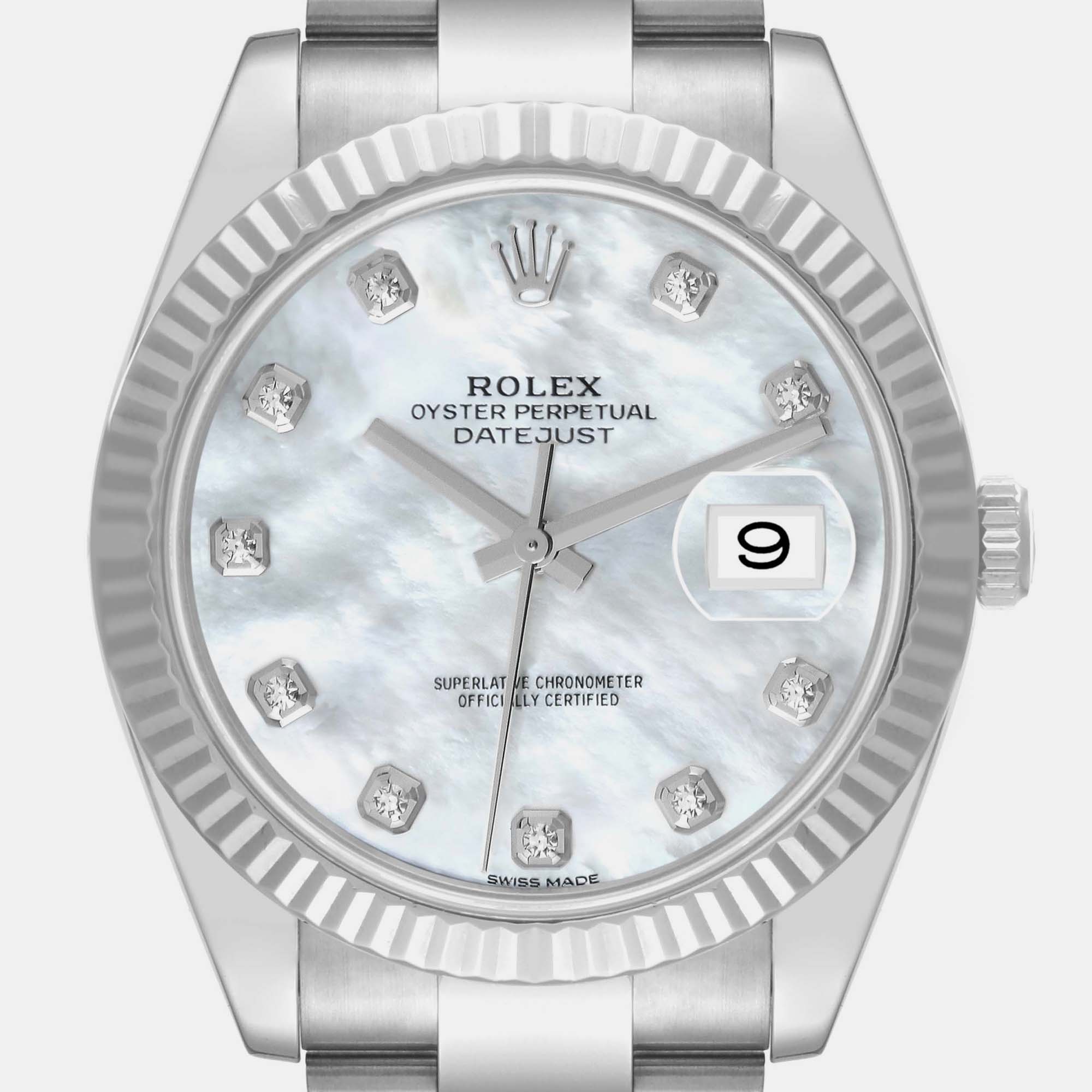 Rolex Datejust 41 Steel White Gold Mother Of Pearl Diamond Dial Mens Watch 126334