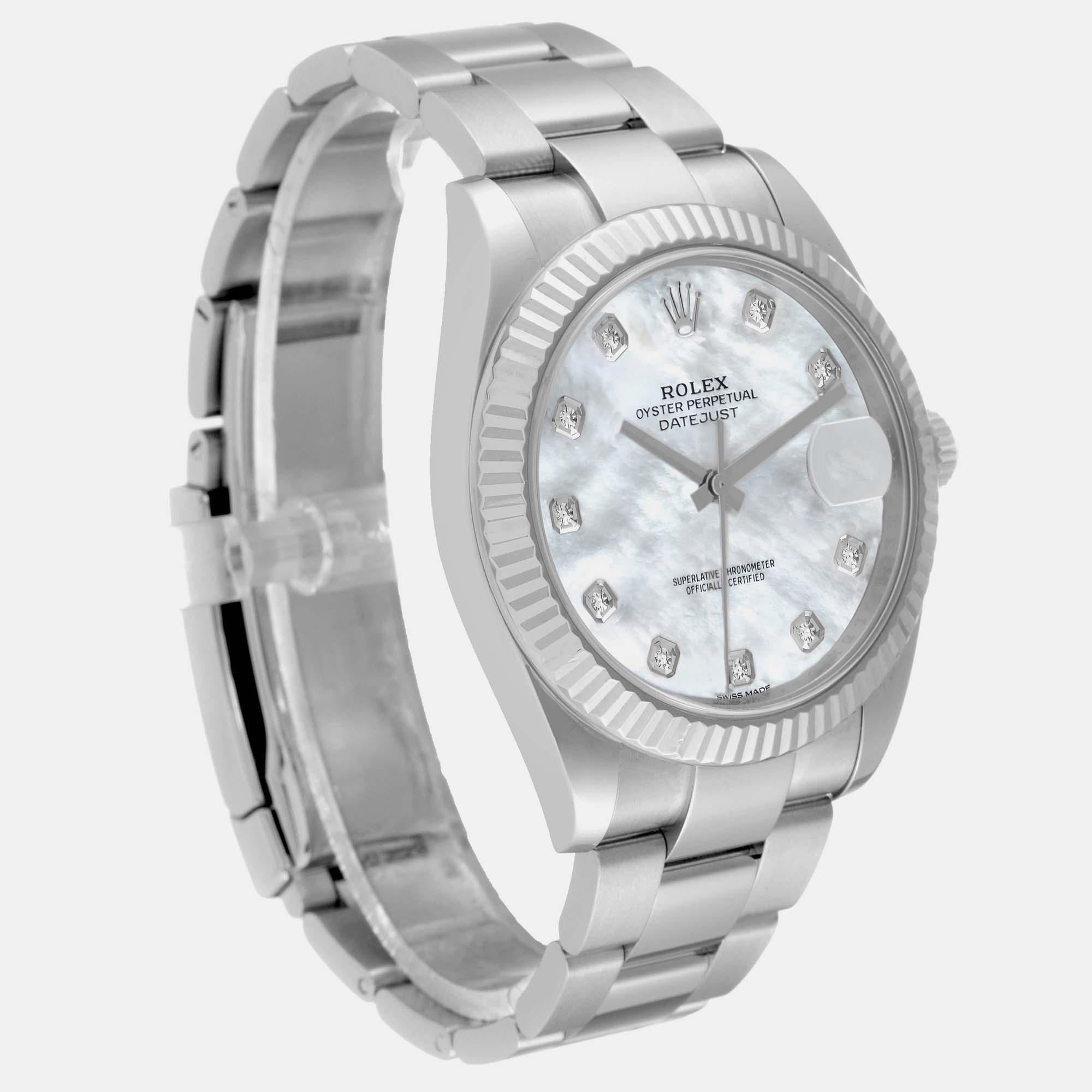 Rolex Datejust 41 Steel White Gold Mother Of Pearl Diamond Dial Mens Watch 126334