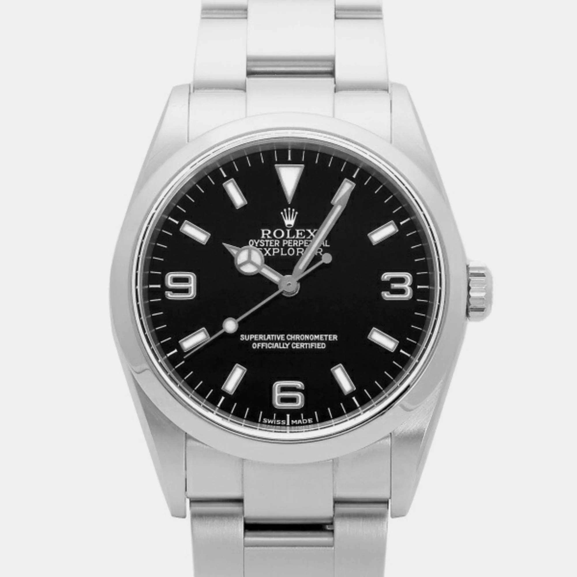 Rolex Black Stainless Steel Explorer 114270 Automatic Men's Wristwatch 36 Mm