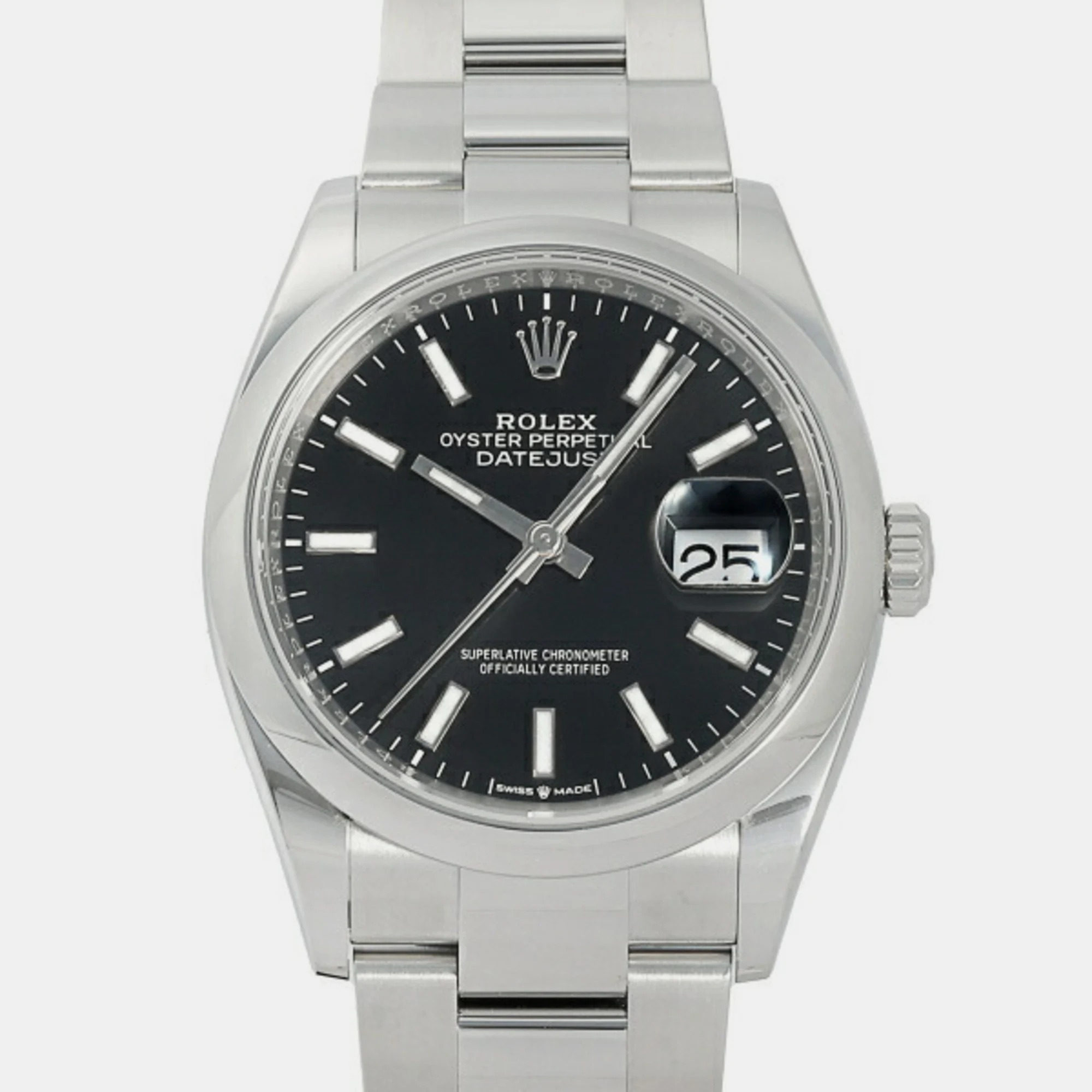 Rolex Black Stainless Steel Datejust 126200 Automatic Men's Wristwatch 36 Mm