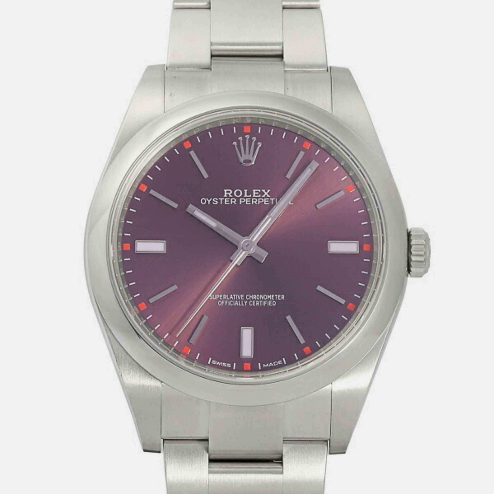 Rolex Purple Stainless Steel Oyster Perpetual 114300 Automatic Men's Wristwatch 39 Mm