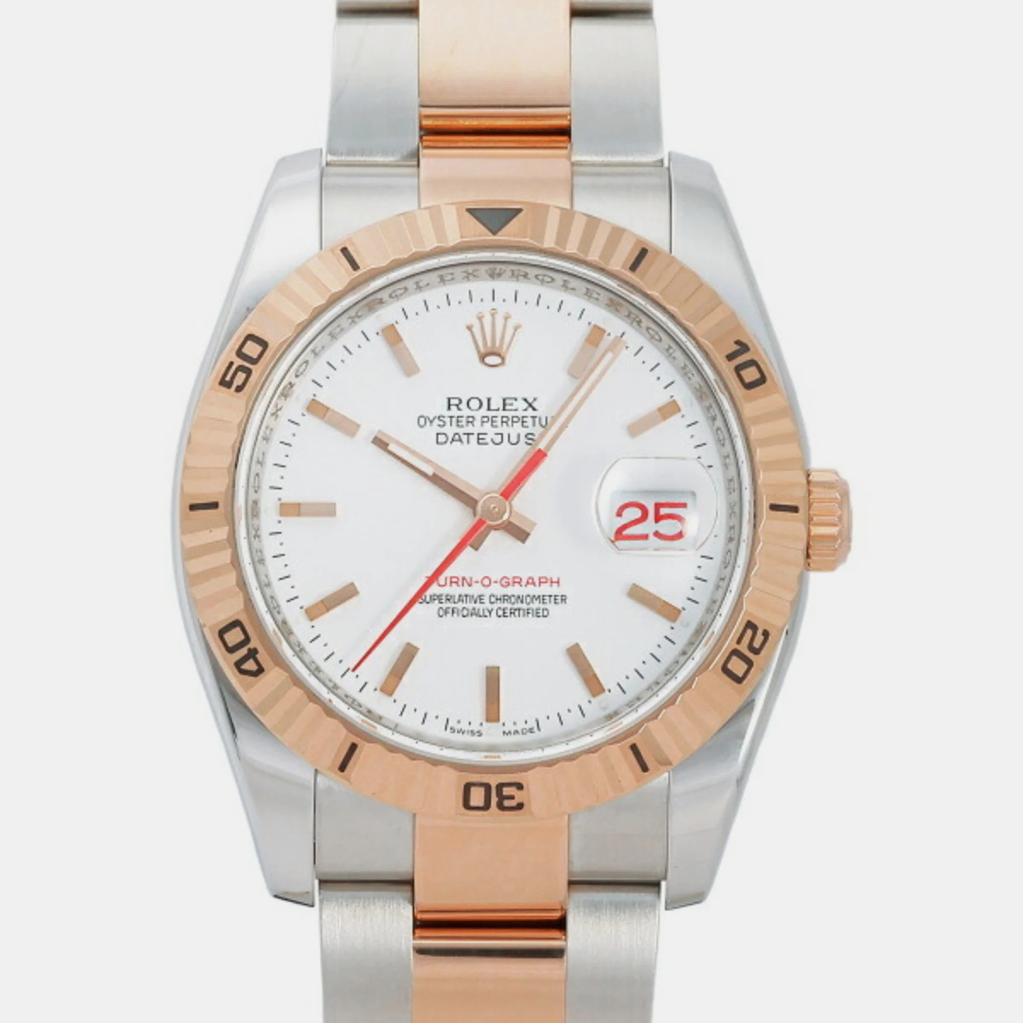 Rolex White 18k Rose Gold And Stainless Steel Datejust 116261 Automatic Men's Wristwatch 36 Mm