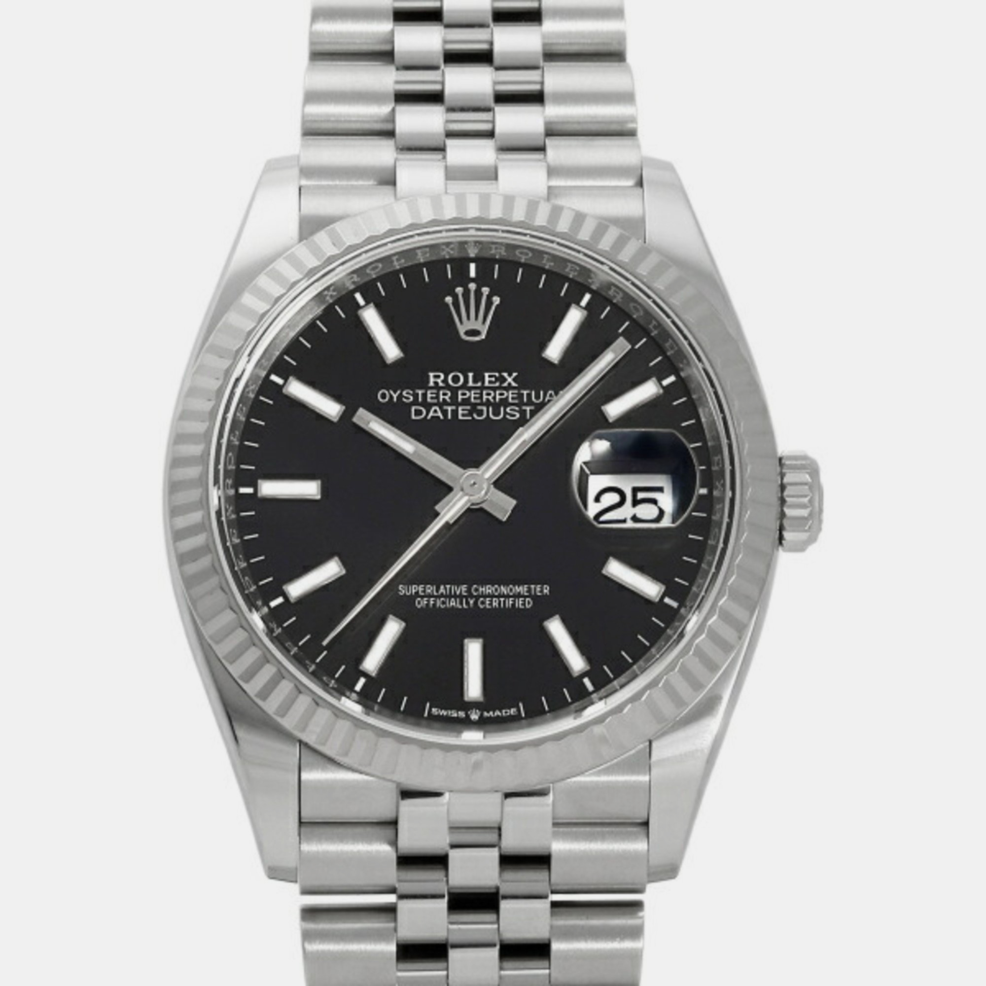 Rolex Black 18k White Gold And Stainless Steel Datejust 126234 Automatic Men's Wristwatch 36 Mm