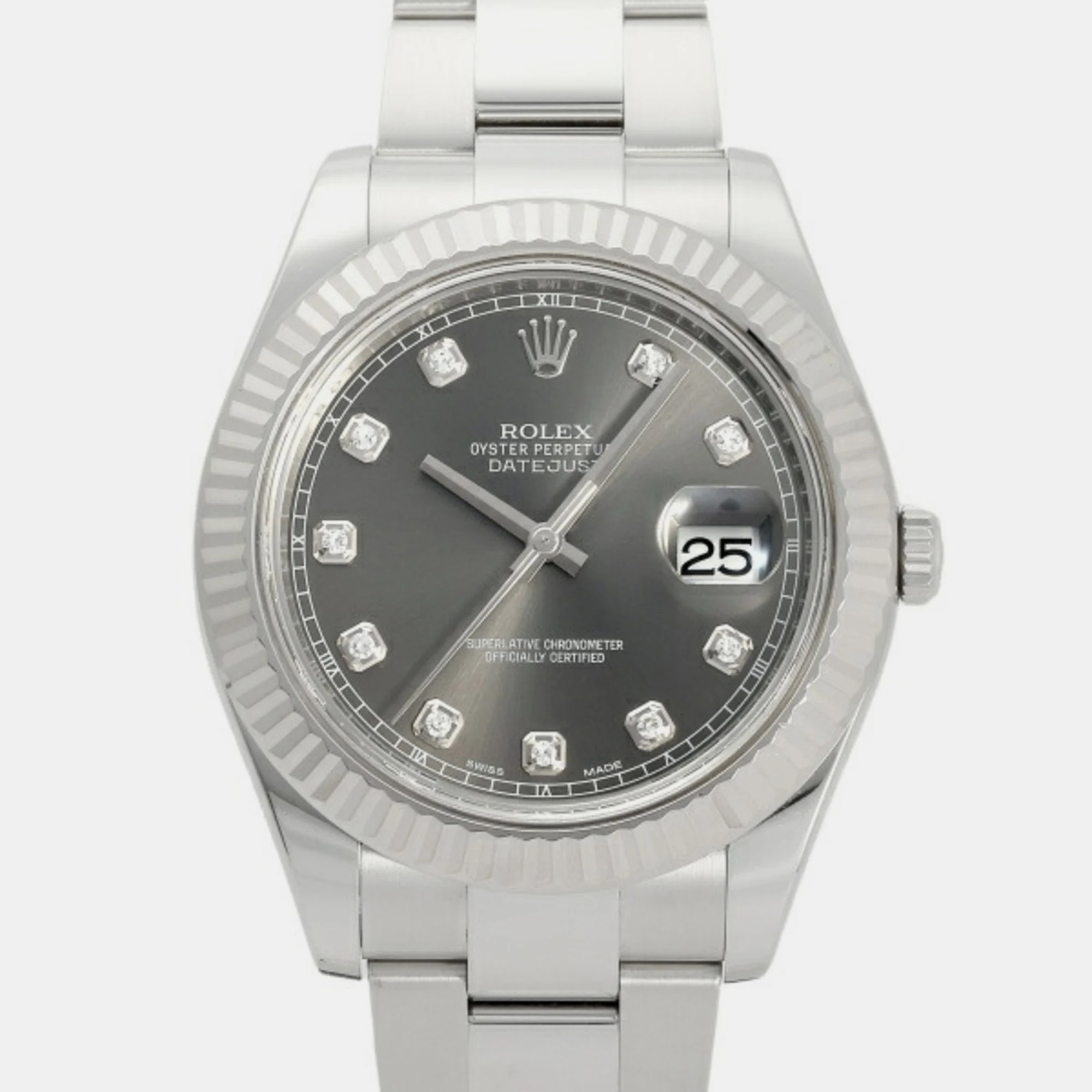Rolex Grey Diamond 18k White Gold And Stainless Steel Datejust II 116334 Automatic Men's Wristwatch 41 Mm