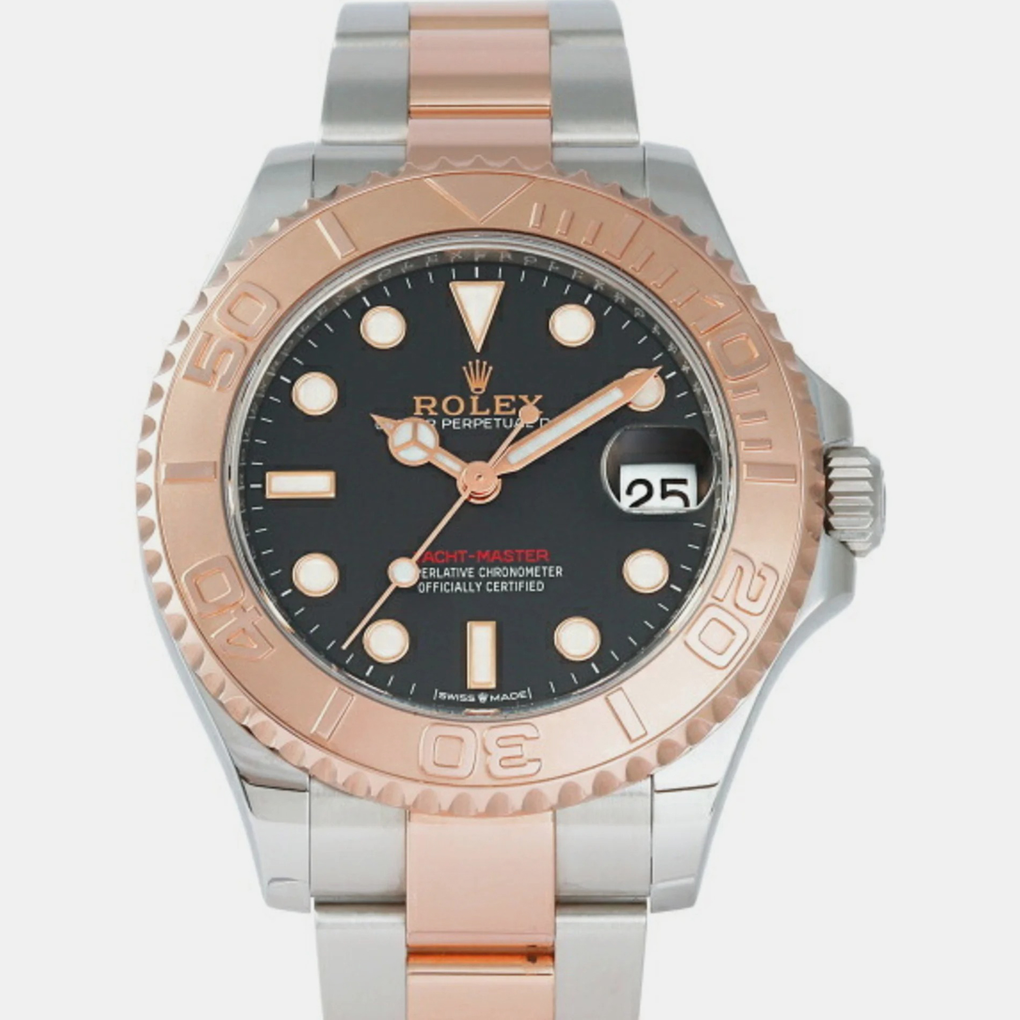 Rolex Black 18k Rose Gold And Stainless Steel Yacht-Master 268621 Automatic Men's Wristwatch 37 Mm